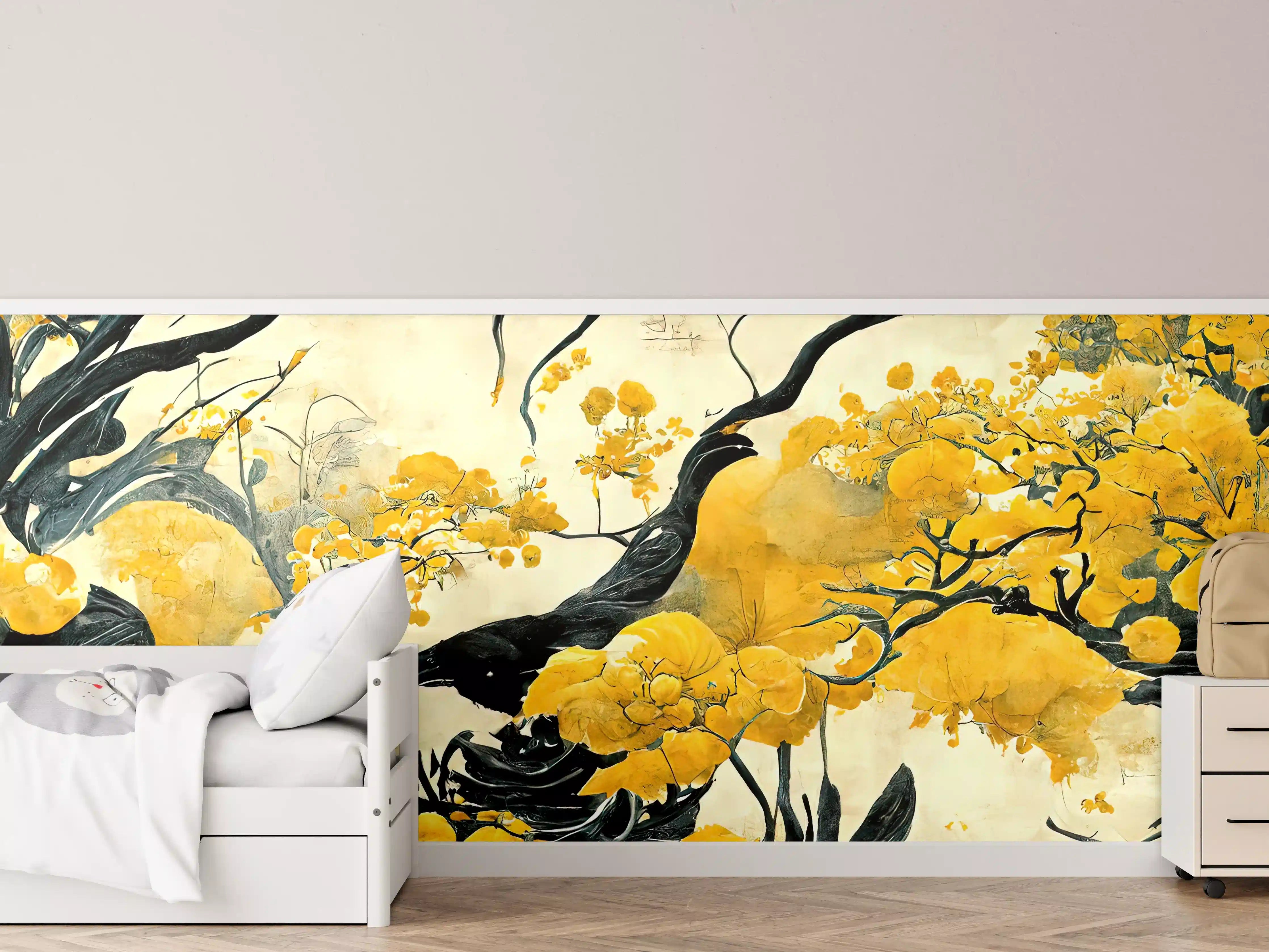 Kinderzimmer Wandgestaltung - Goldene Baumkrone im asiatischen Stil