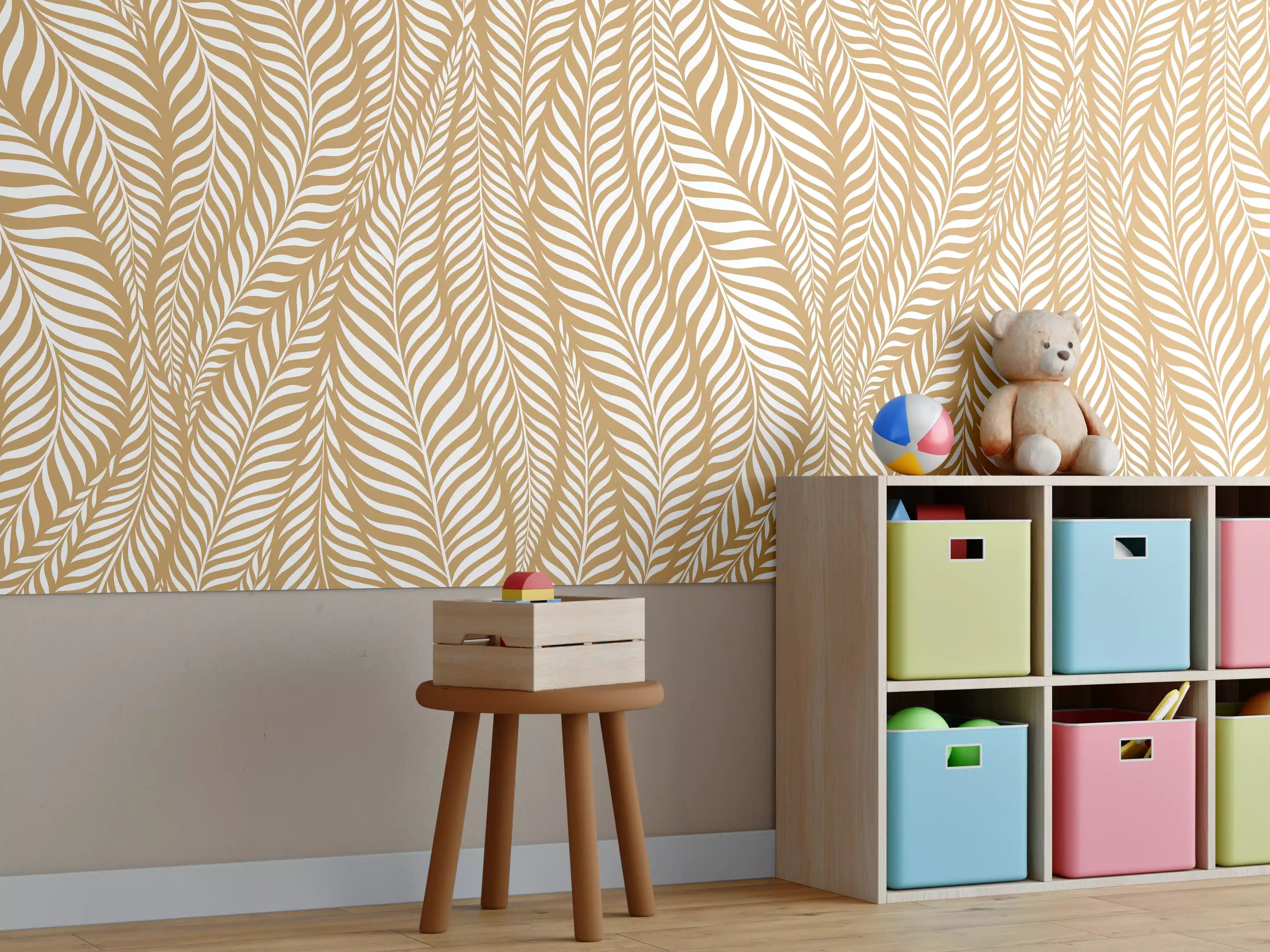 Kinderzimmer Wandgestaltung - Goldene Blätter-Muster