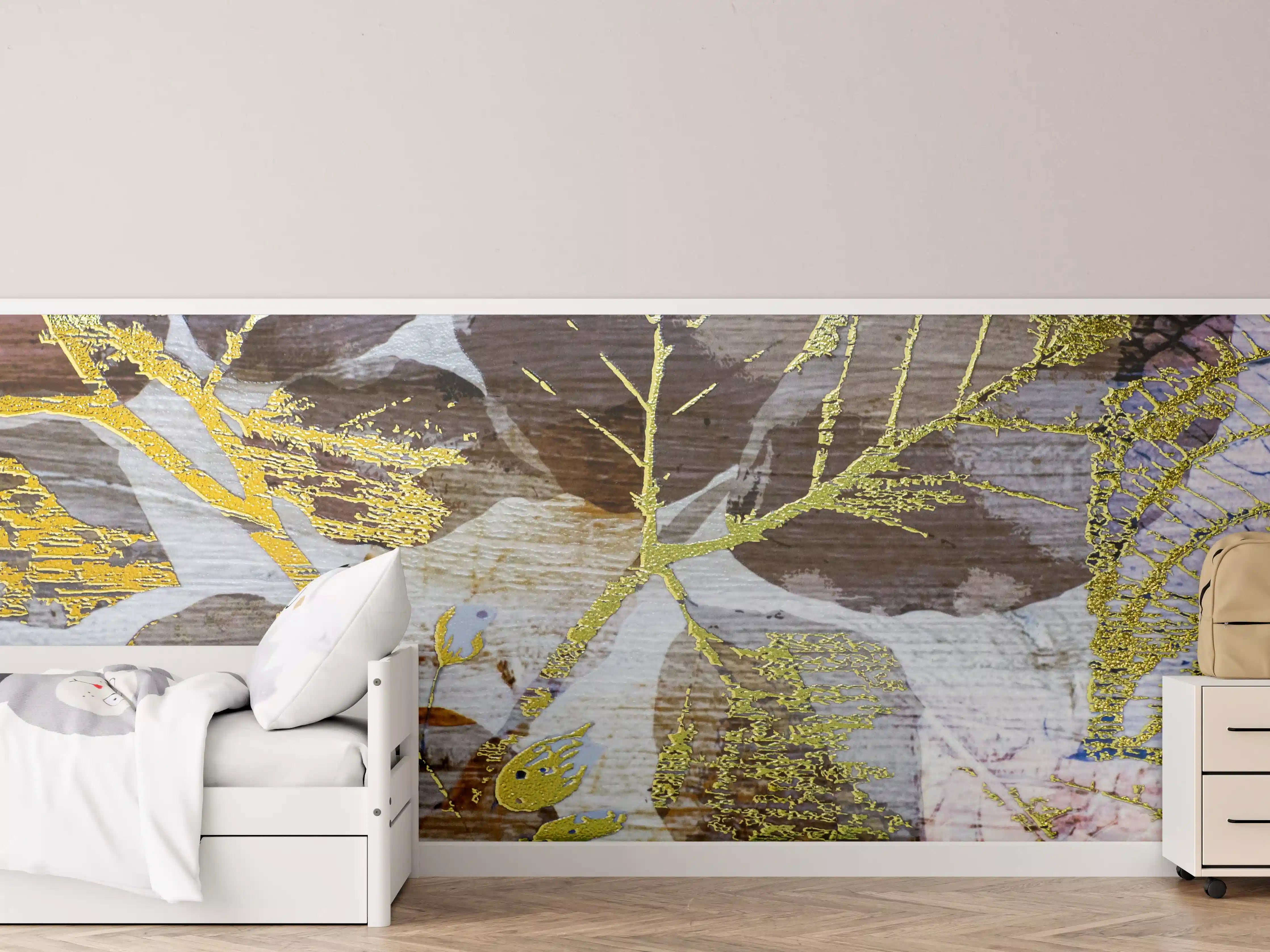 Kinderzimmer Wandgestaltung - Goldene Blätter im Naturdesign