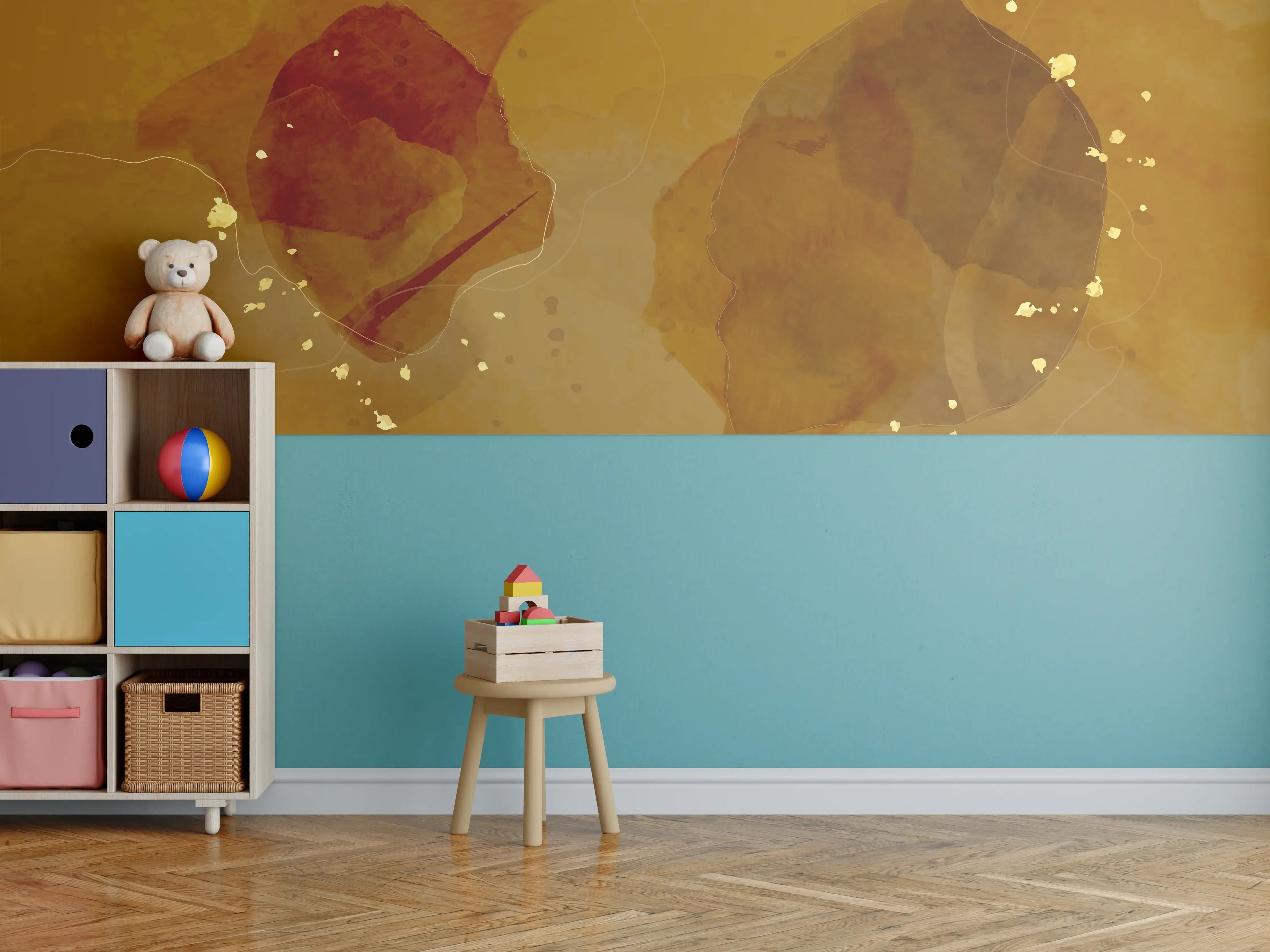 Kinderzimmer Wandgestaltung - Goldene Blätter im Wasser