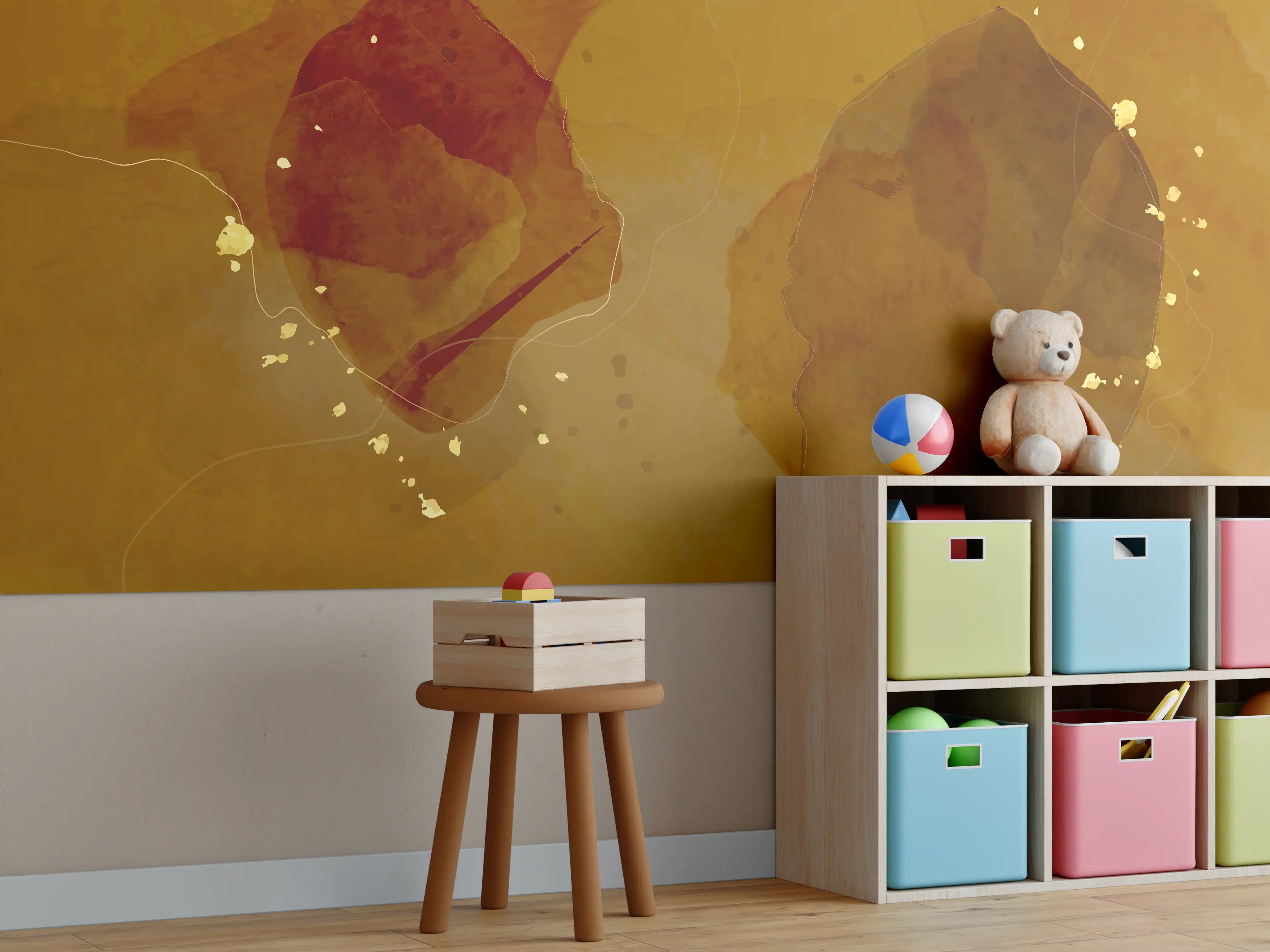 Kinderzimmer Wandgestaltung - Goldene Blätter im Wasser