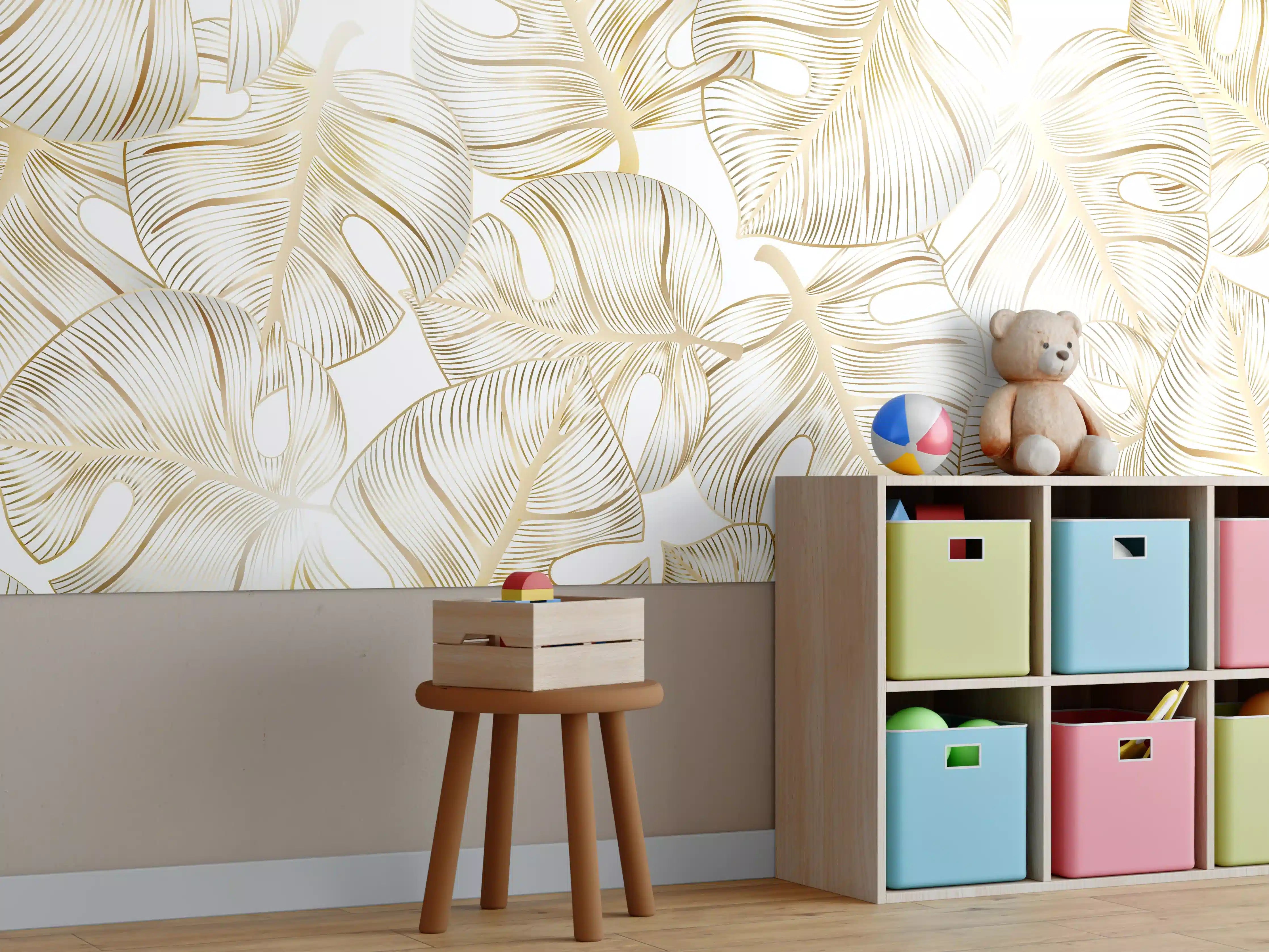 Kinderzimmer Wandgestaltung - Goldene Blattadern Struktur