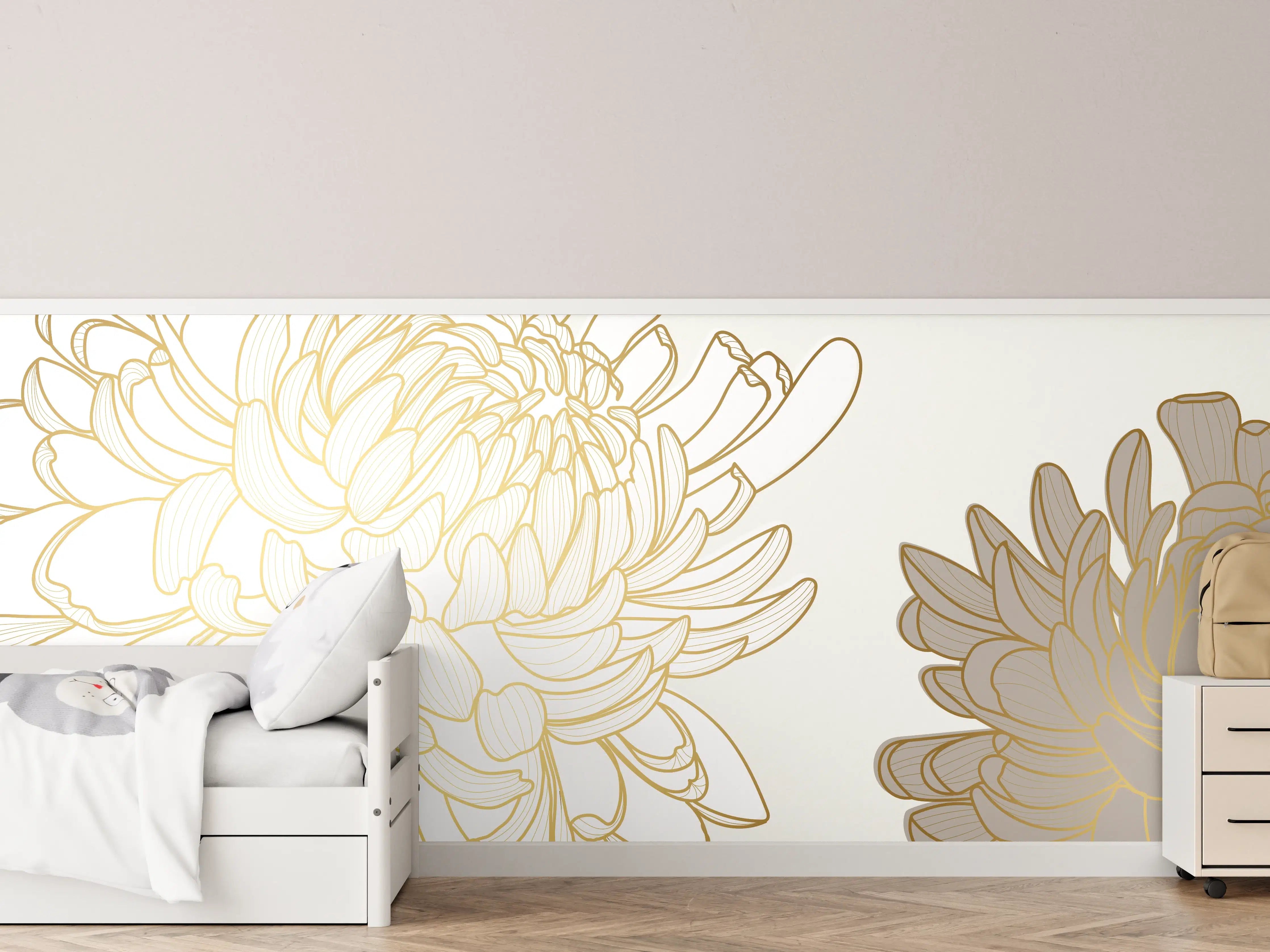Kinderzimmer Wandgestaltung - Goldene Blüten Illustration