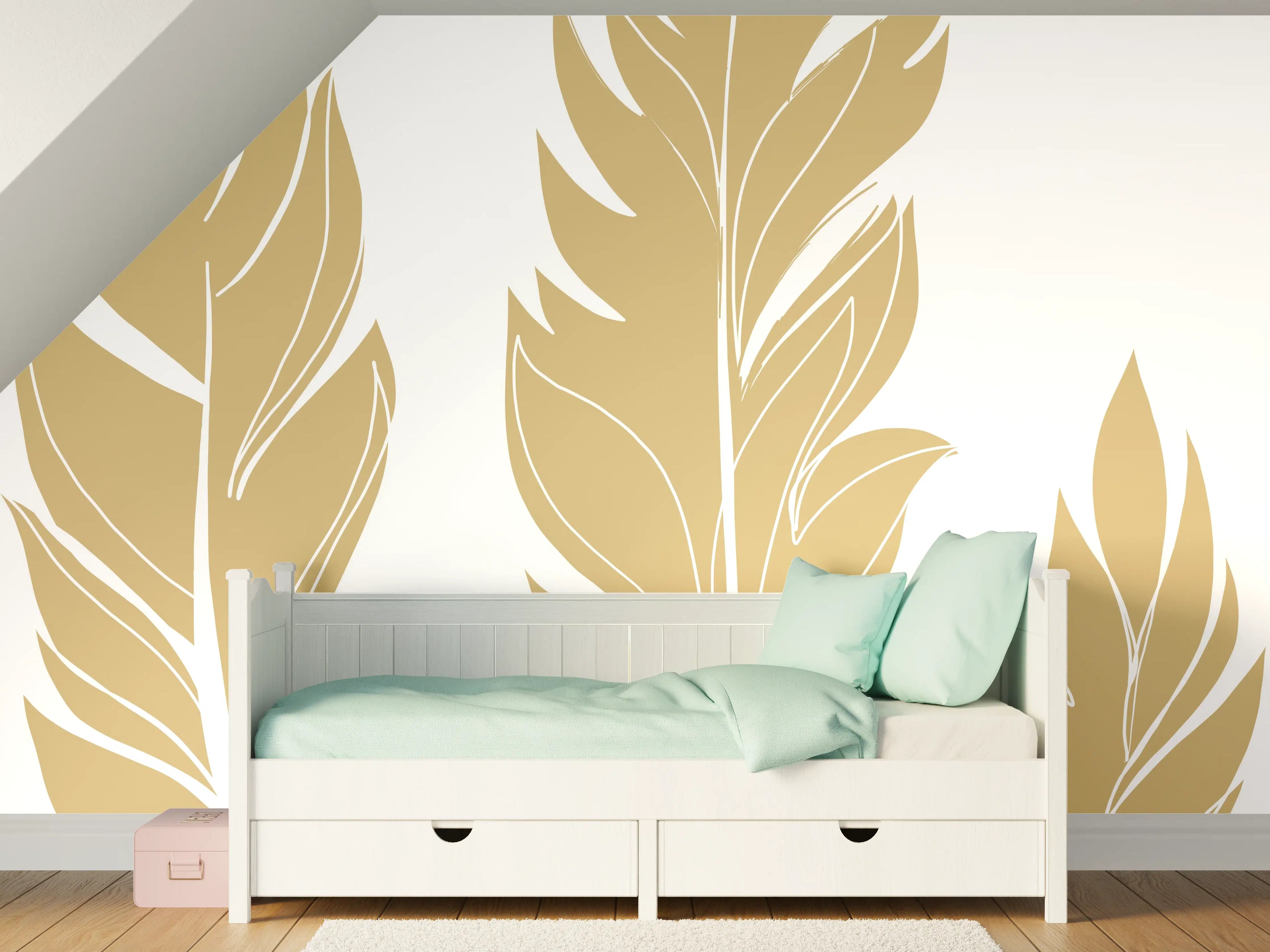 Kinderzimmer Wandgestaltung - Goldene Feder Illustration