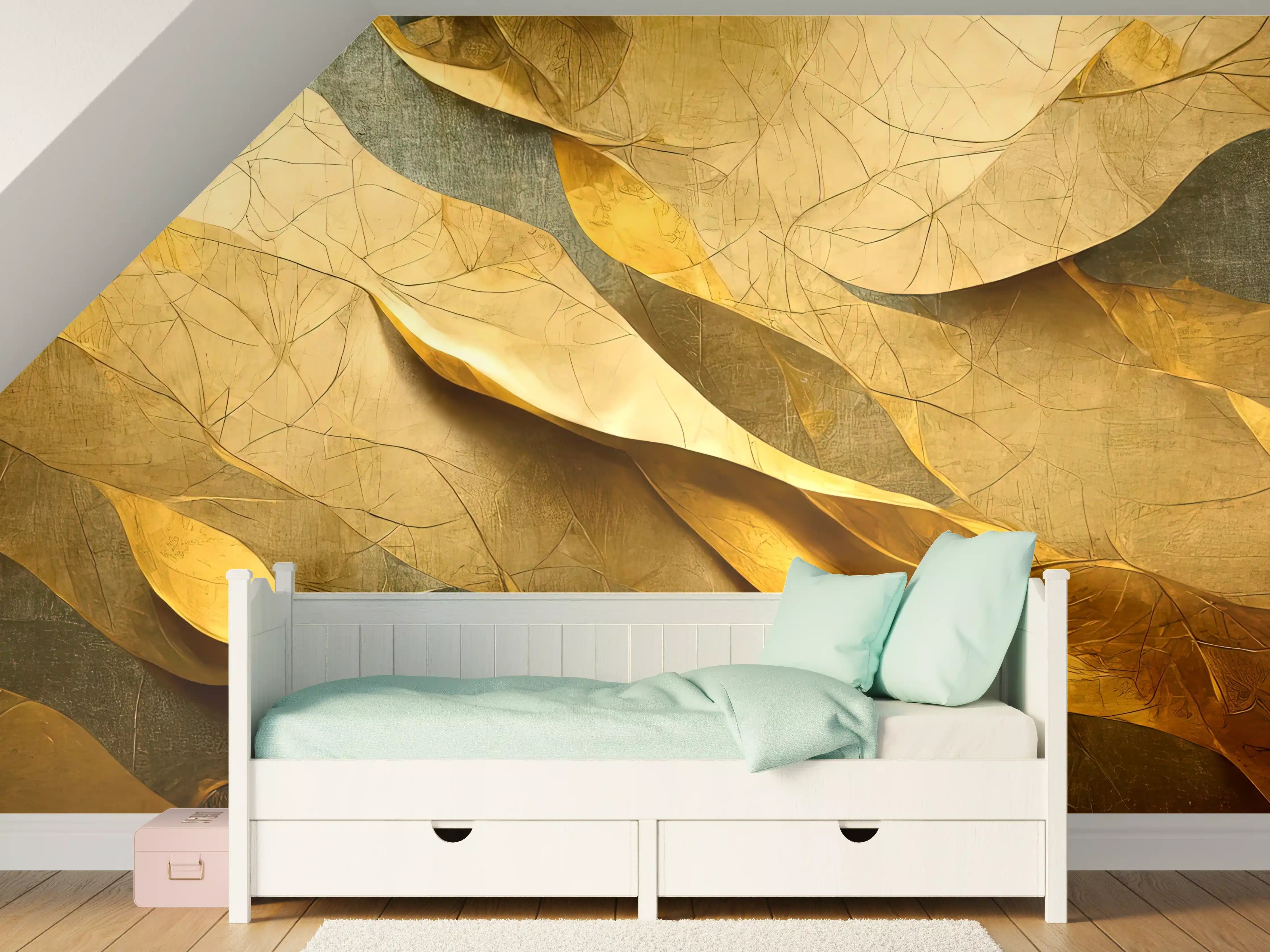 Kinderzimmer Wandgestaltung - Goldene Herbstblätter mit warmen Tönen