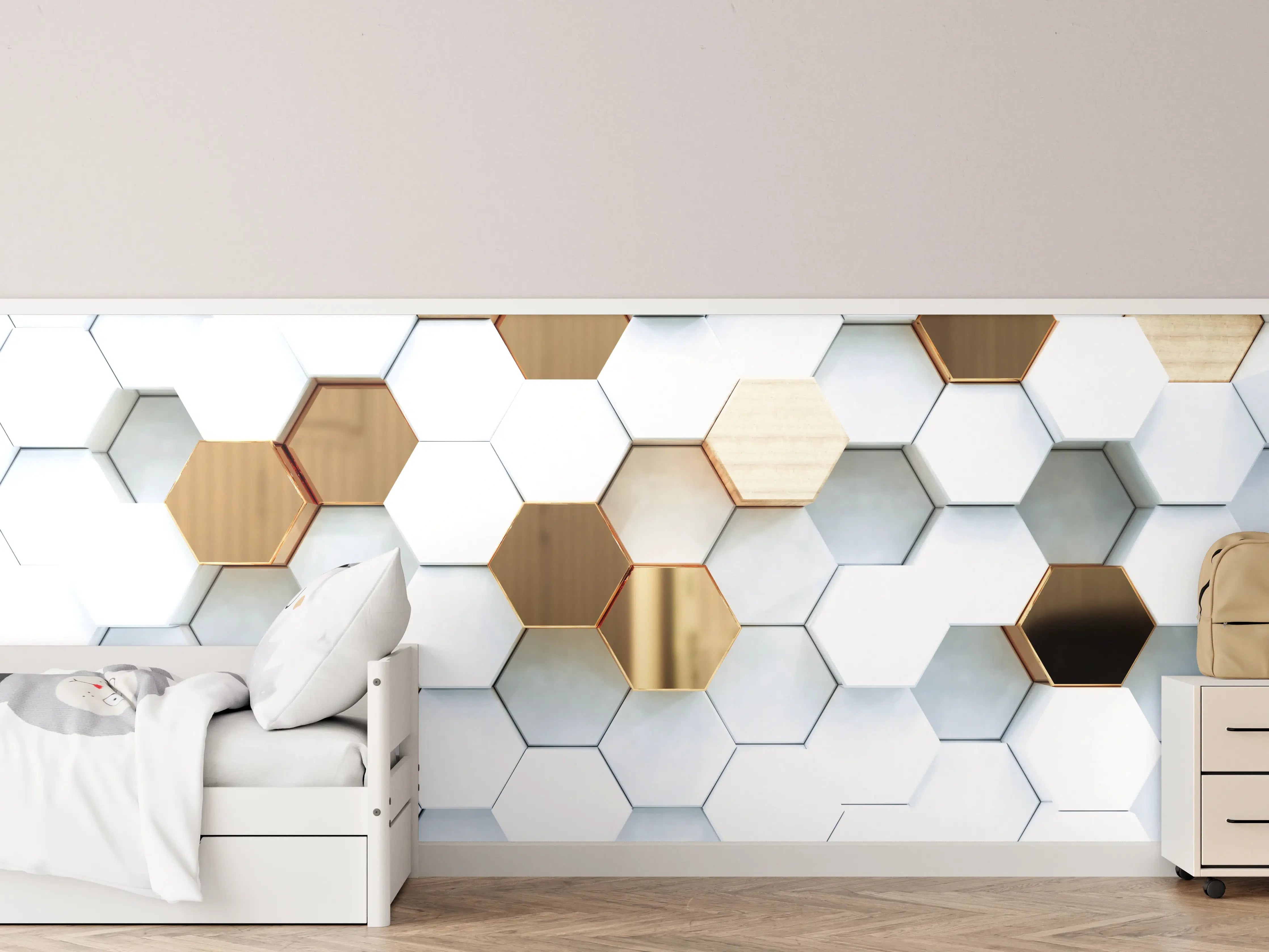 Kinderzimmer Wandgestaltung - Goldene Hexagon Luxusstruktur