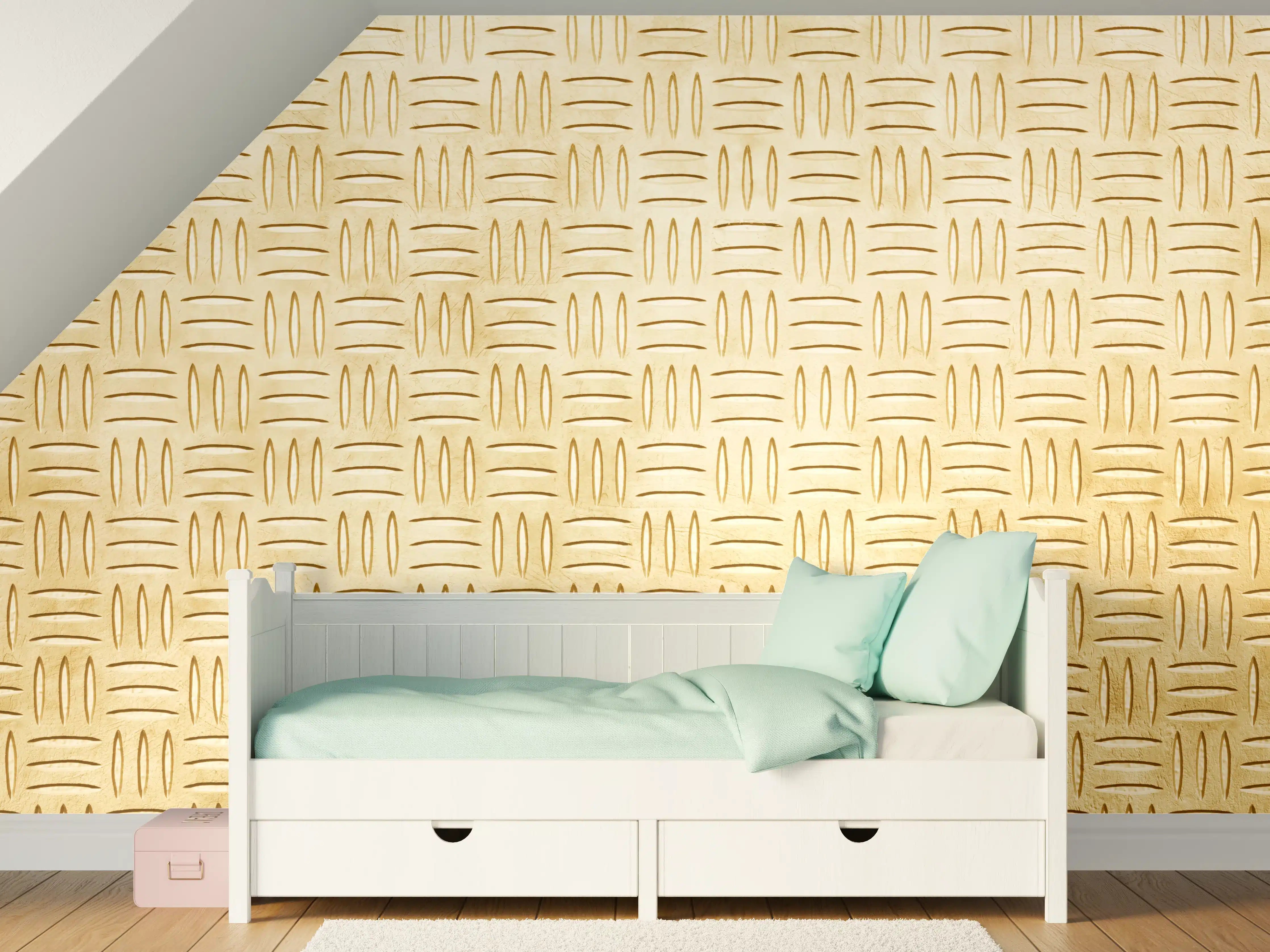 Kinderzimmer Wandgestaltung - Goldene Holzmaserung mit elegantem Design