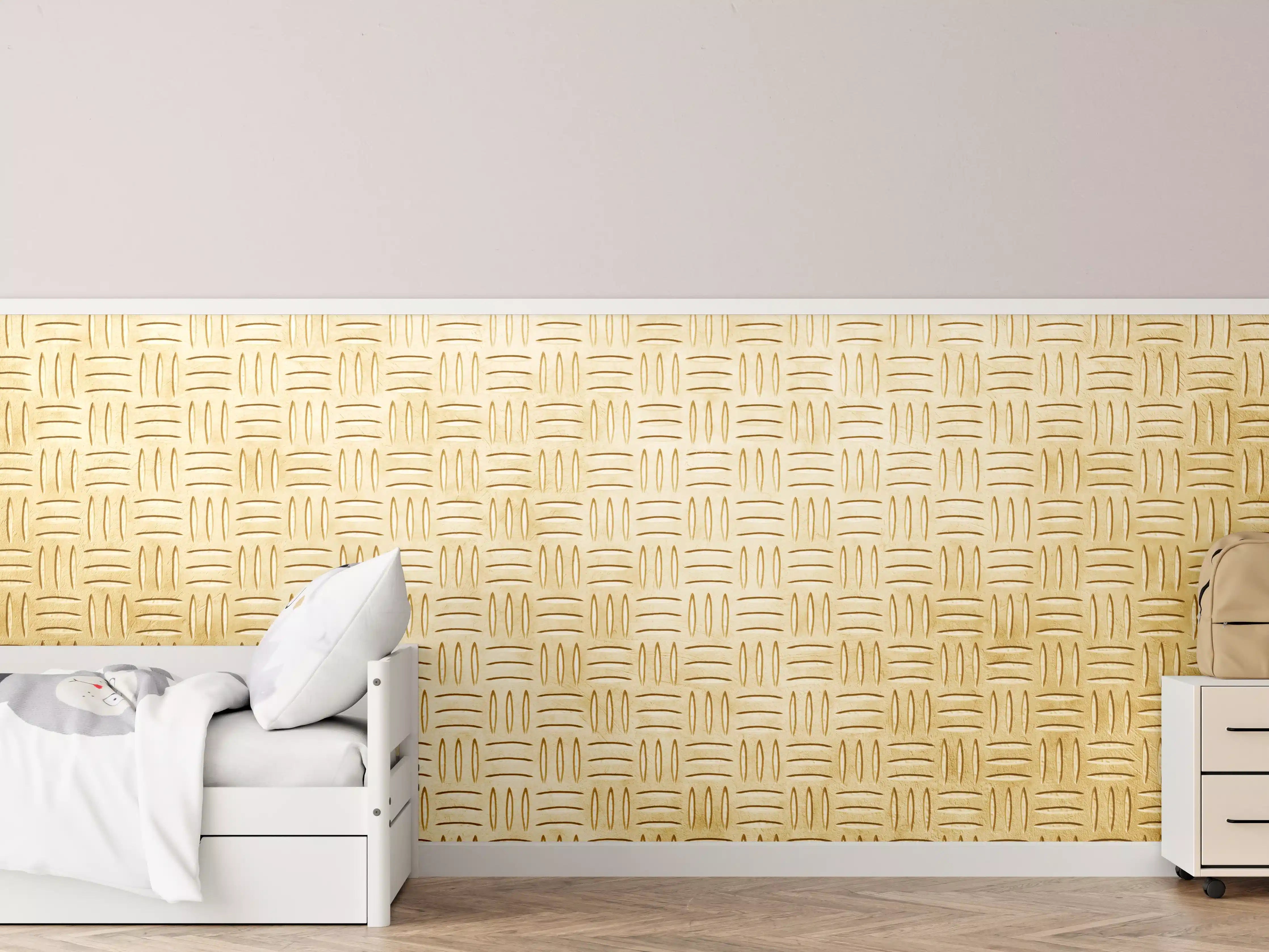 Kinderzimmer Wandgestaltung - Goldene Holzmaserung mit elegantem Design