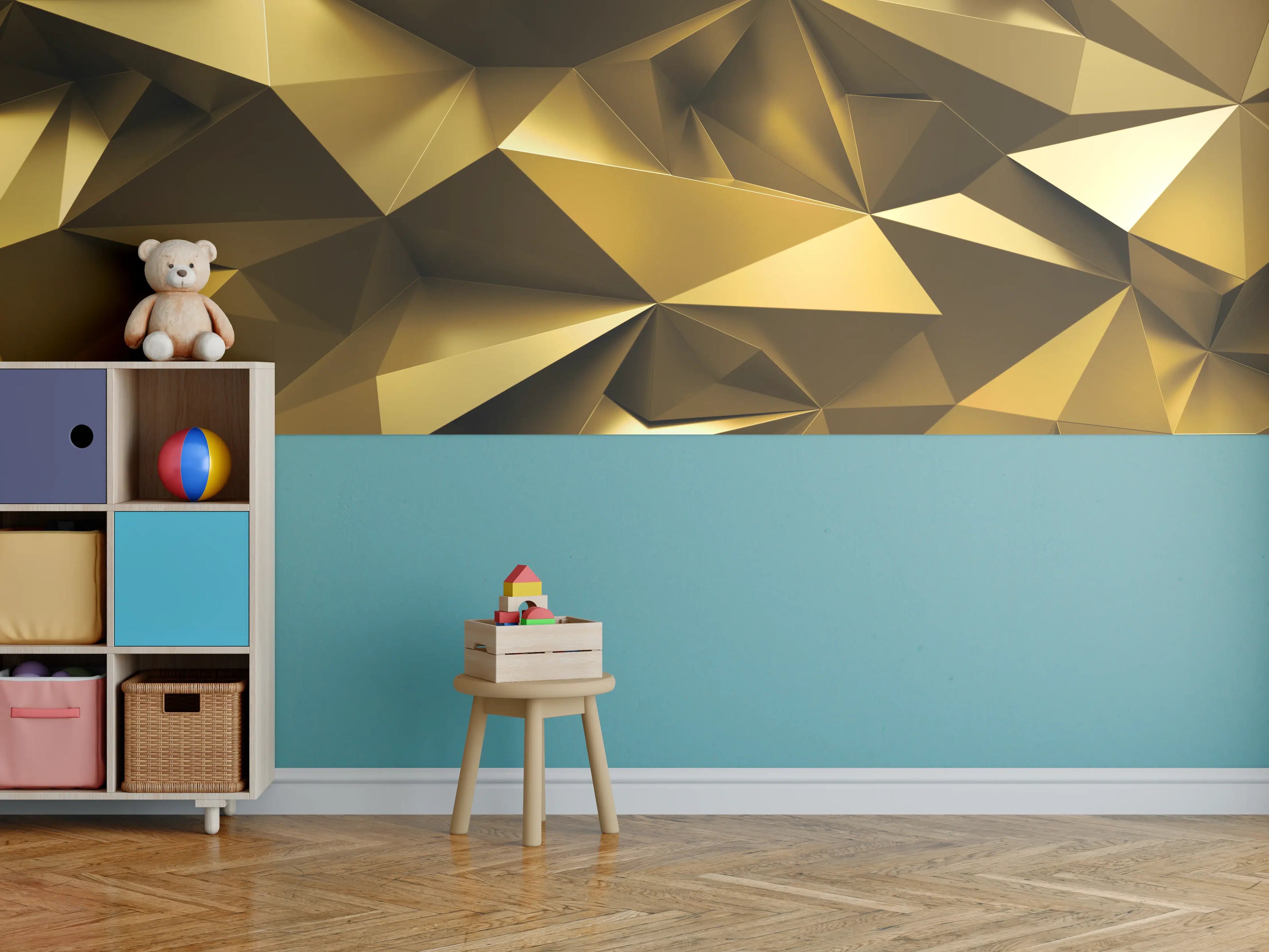 Kinderzimmer Wandgestaltung - Goldene Kristall Polygon Tapete