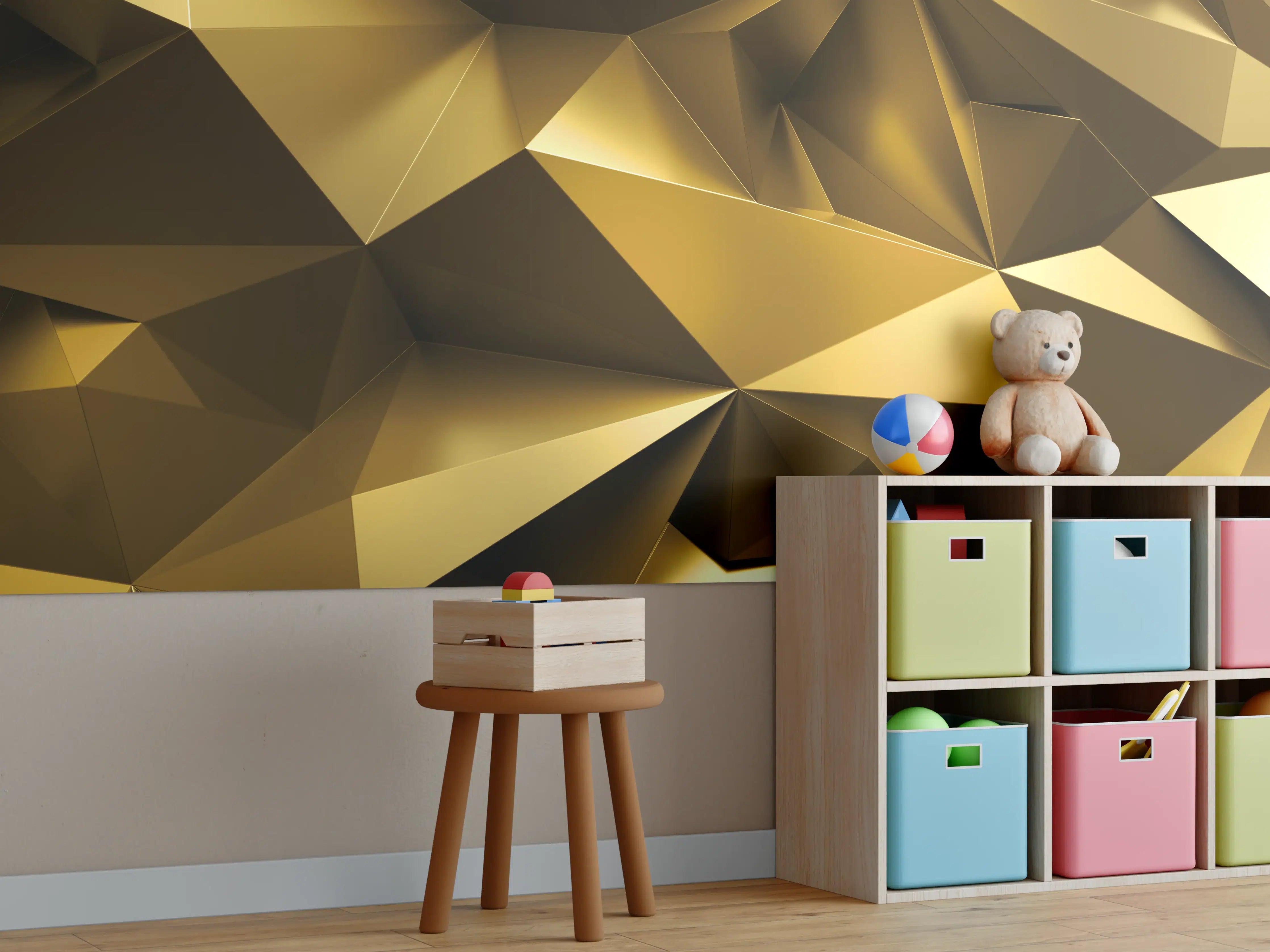 Kinderzimmer Wandgestaltung - Goldene Kristall Polygon Tapete