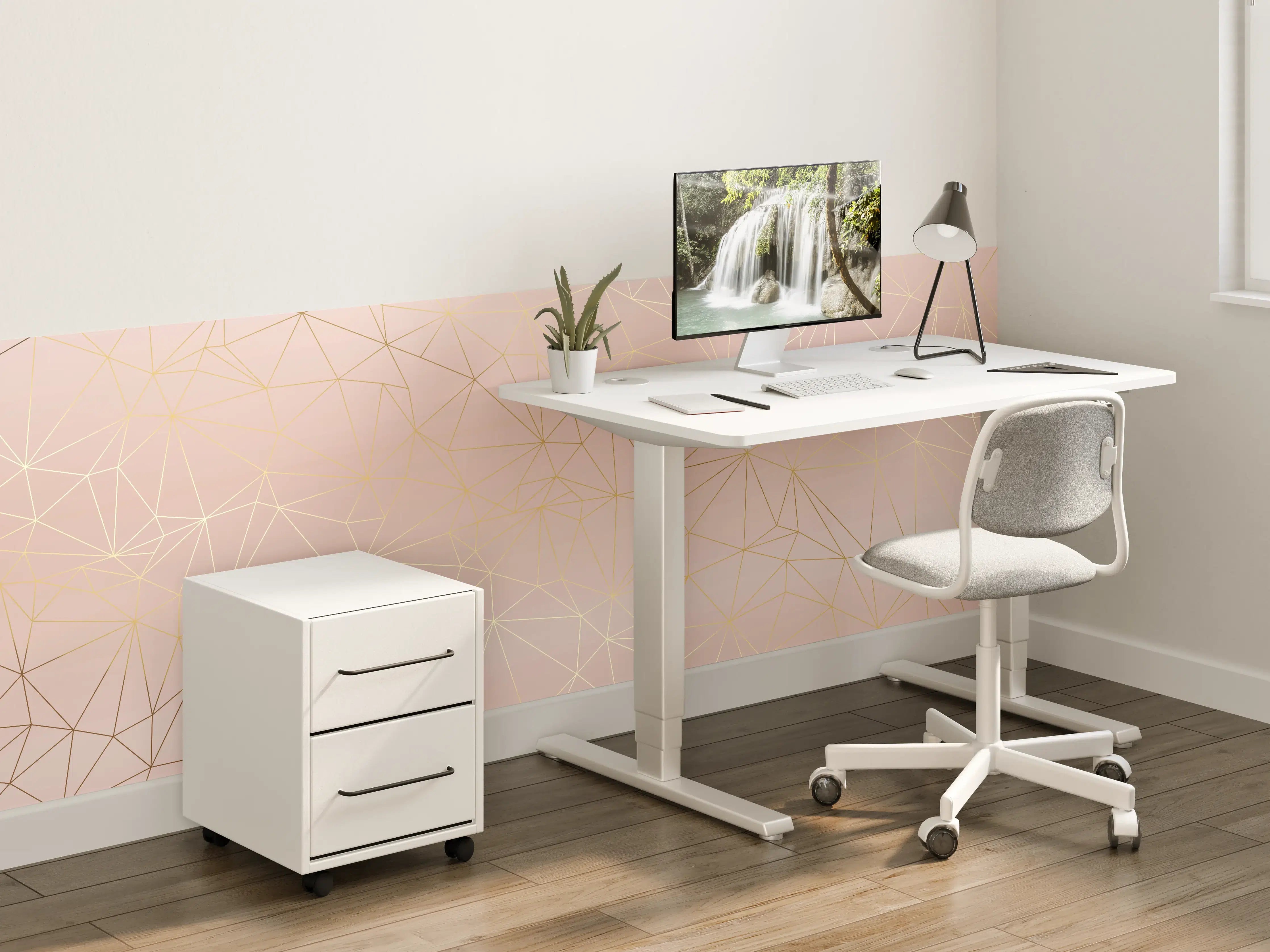 Kinderzimmer Wandgestaltung - Goldene Linien auf Beige Hintergrund