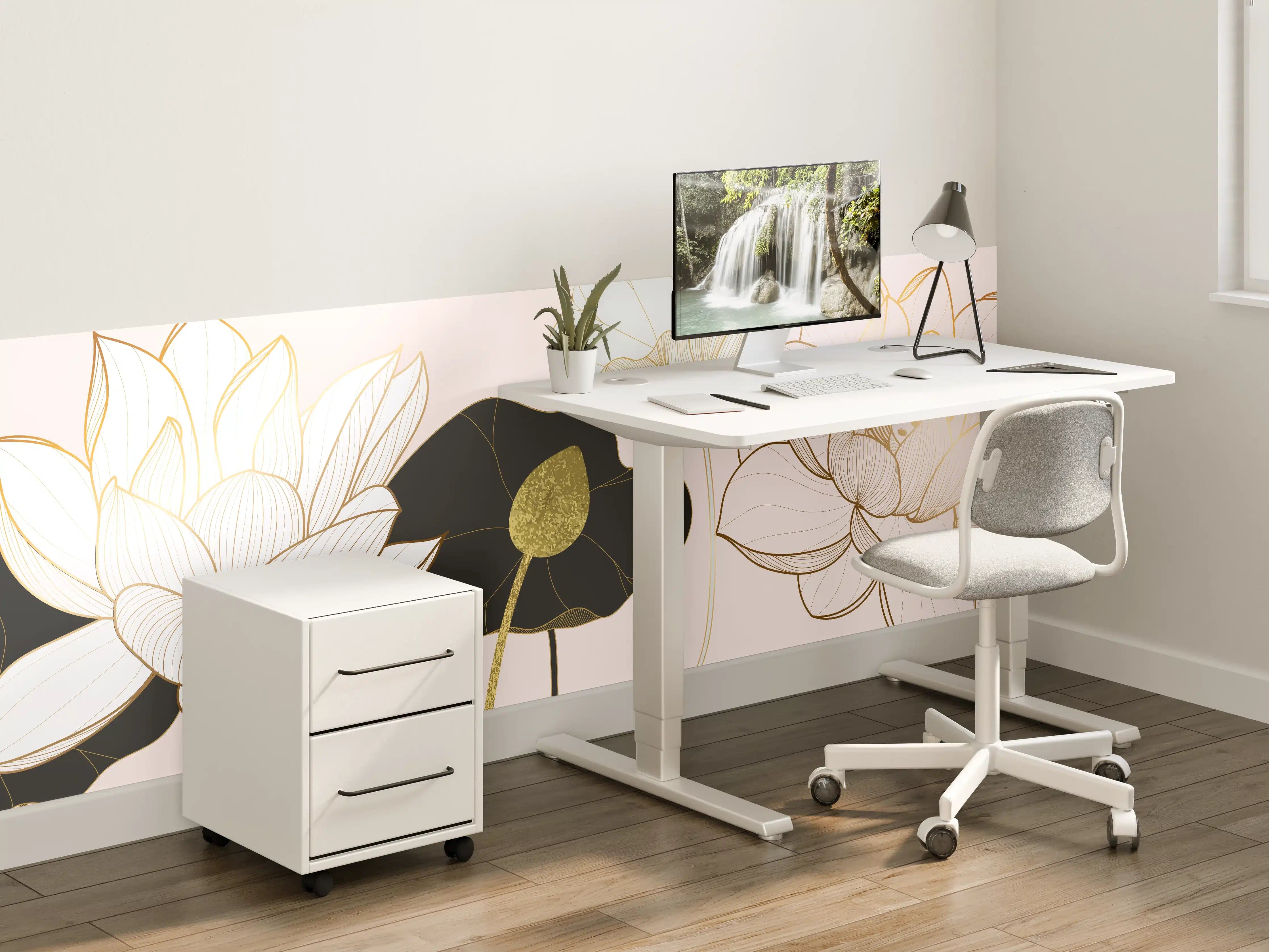 Kinderzimmer Wandgestaltung - Goldene Lotusblumen auf Schwarz