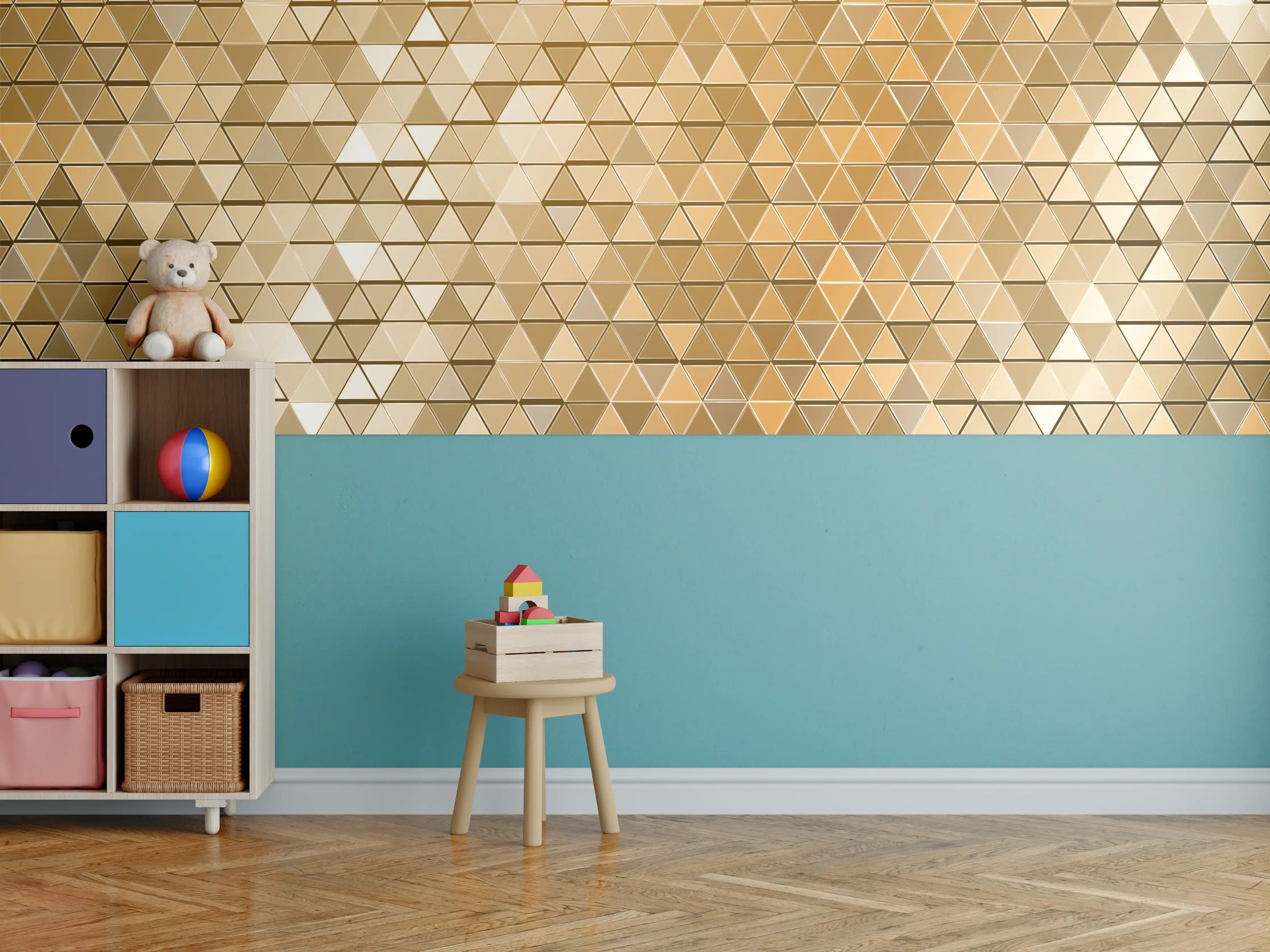 Kinderzimmer Wandgestaltung - Goldene Metall-Mosaikstruktur