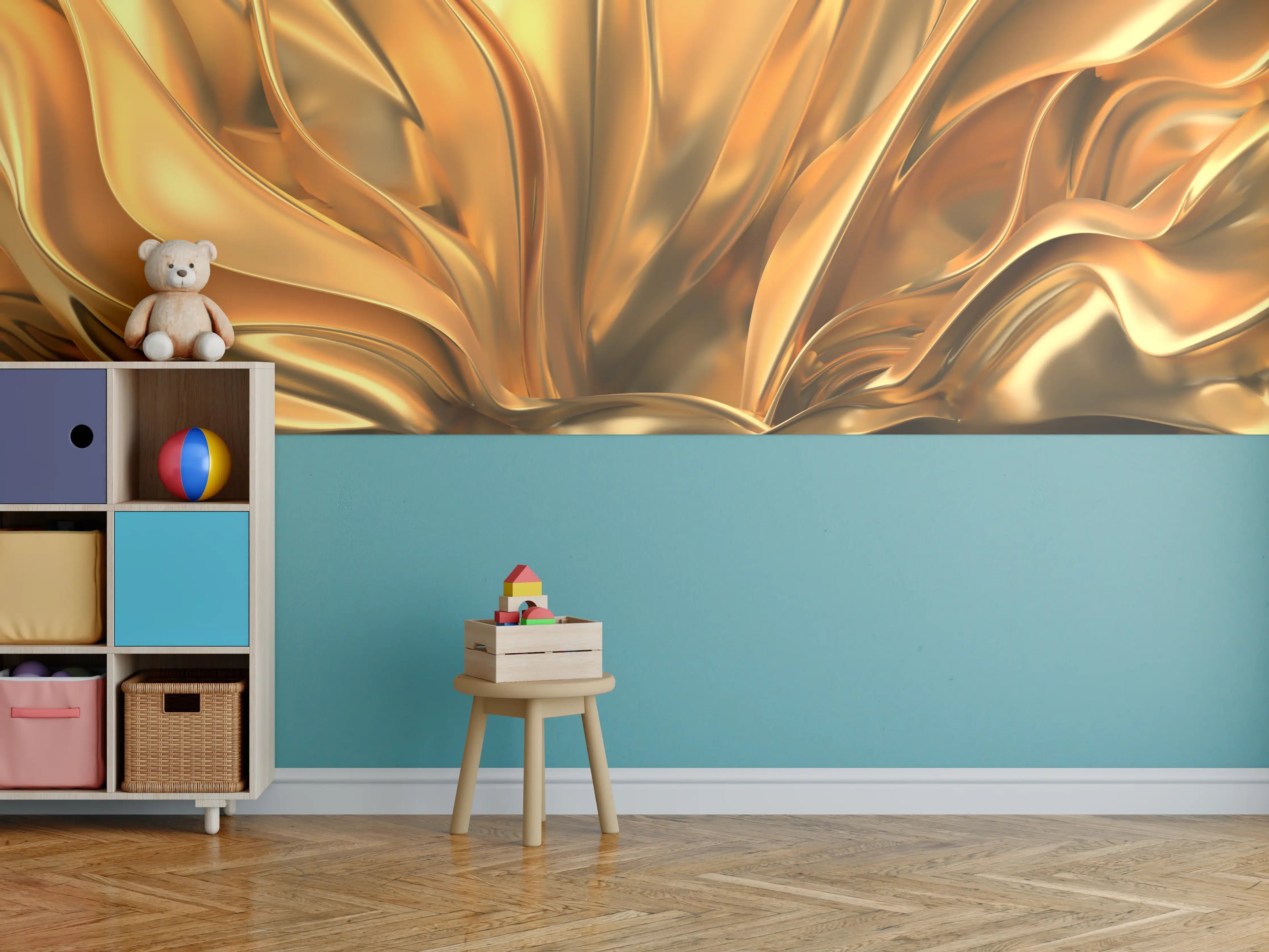 Kinderzimmer Wandgestaltung - Goldene Metall-Textur mit glänzendem Finish