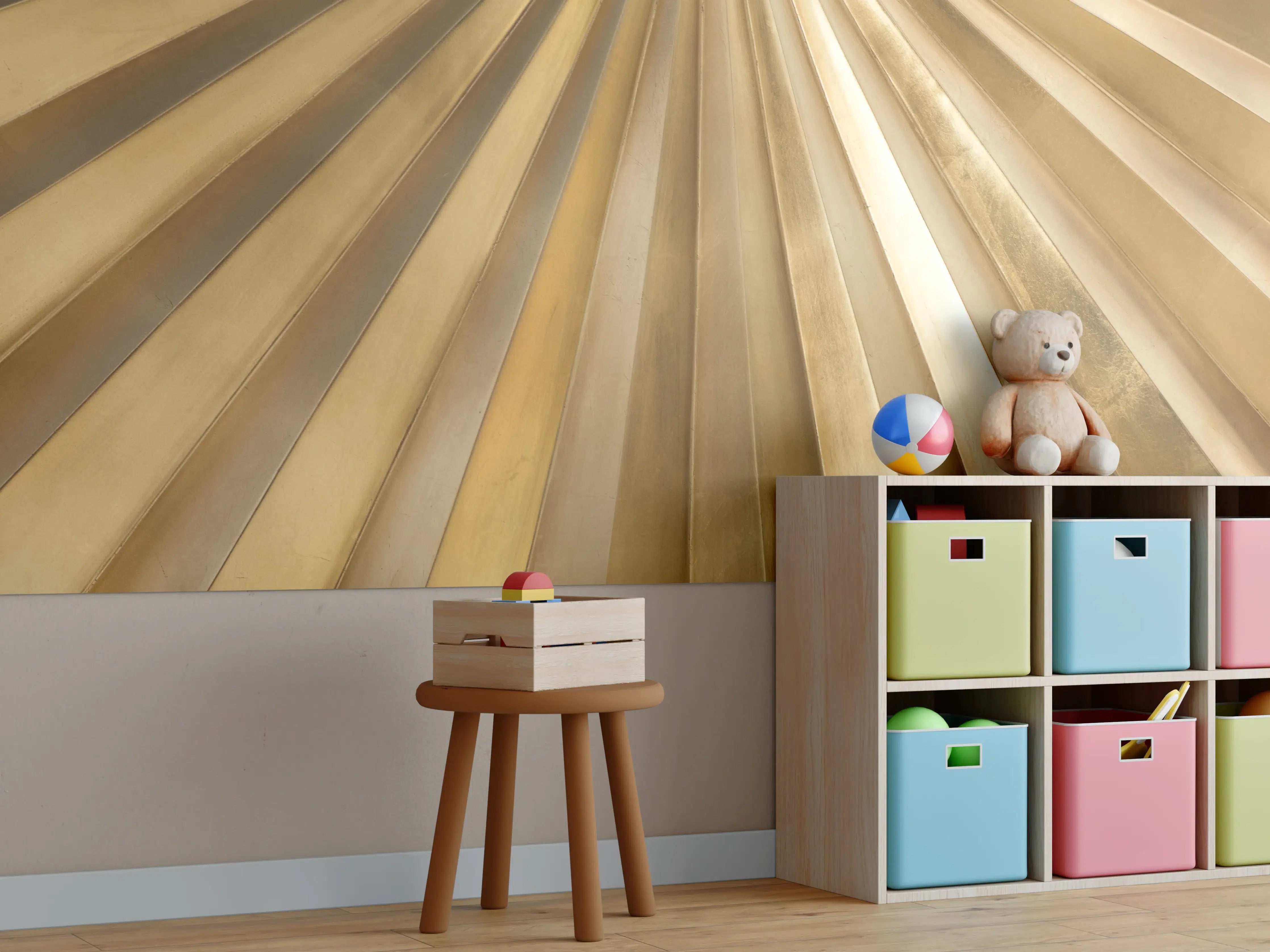 Kinderzimmer Wandgestaltung - Goldene Metalllamellen