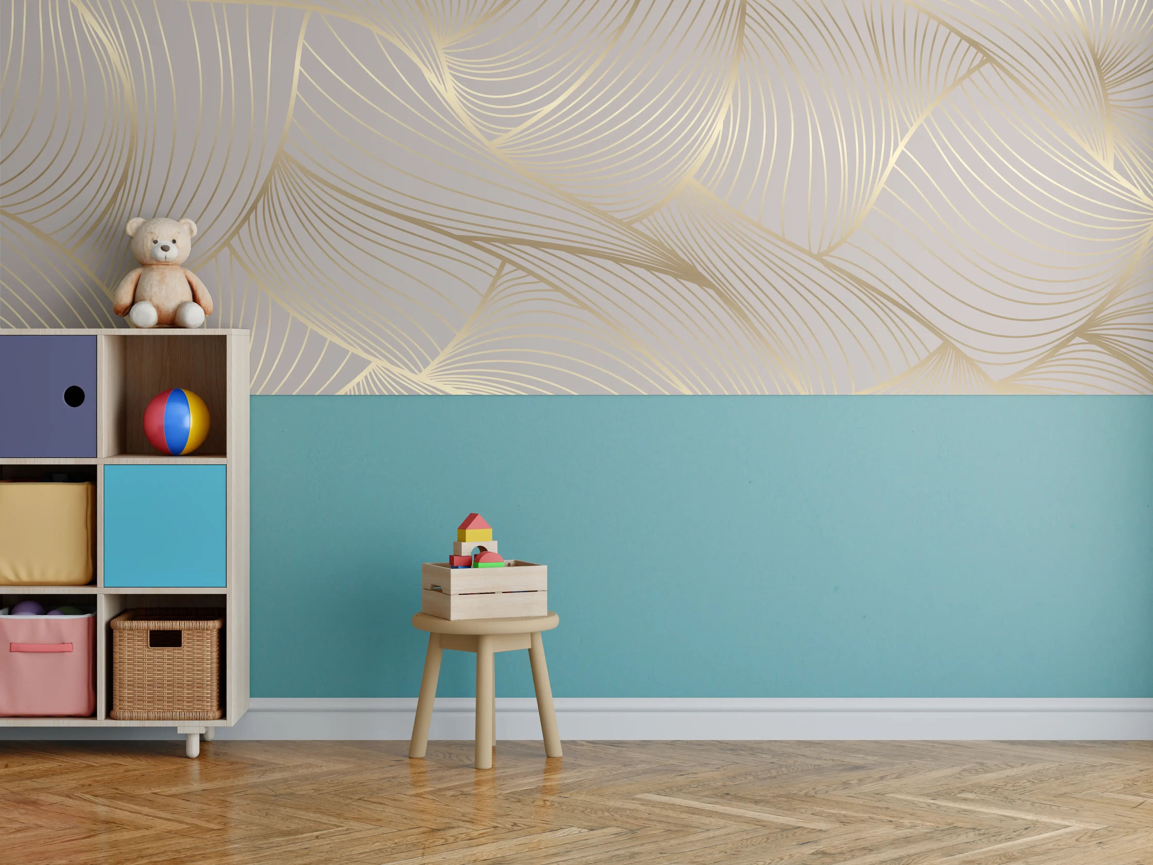 Kinderzimmer Wandgestaltung - Goldene Palmblatt-Textur