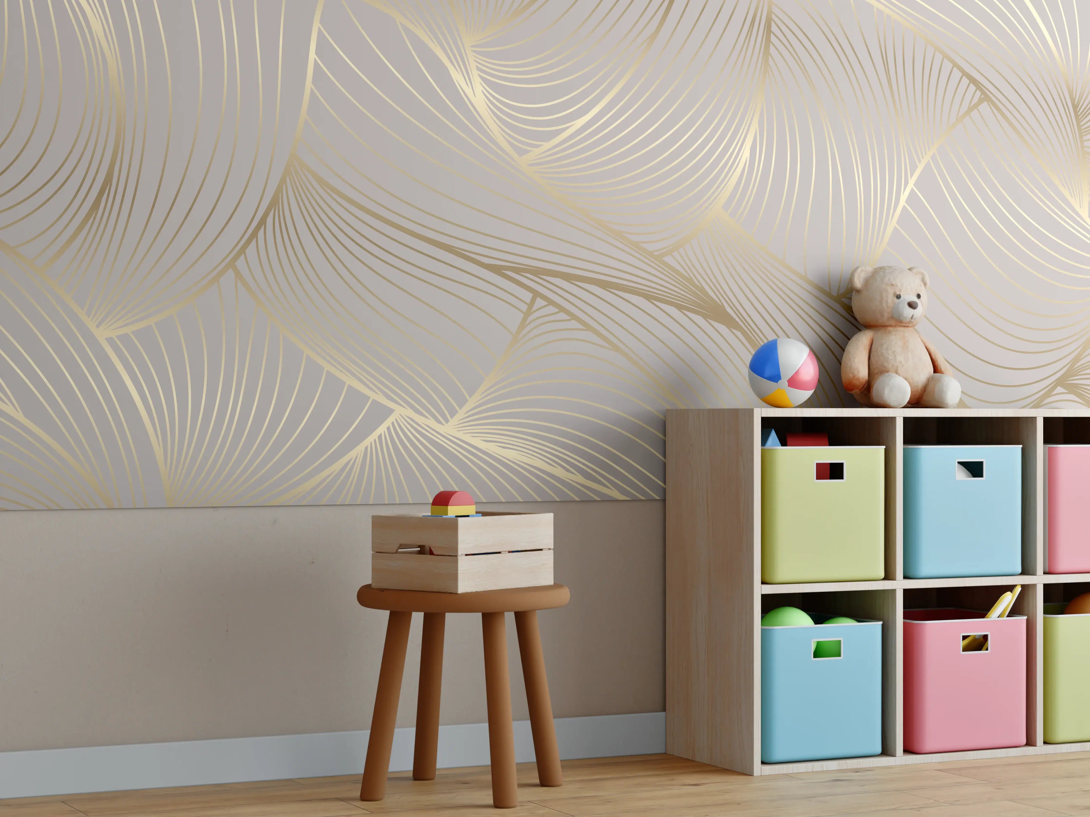 Kinderzimmer Wandgestaltung - Goldene Palmblatt-Textur