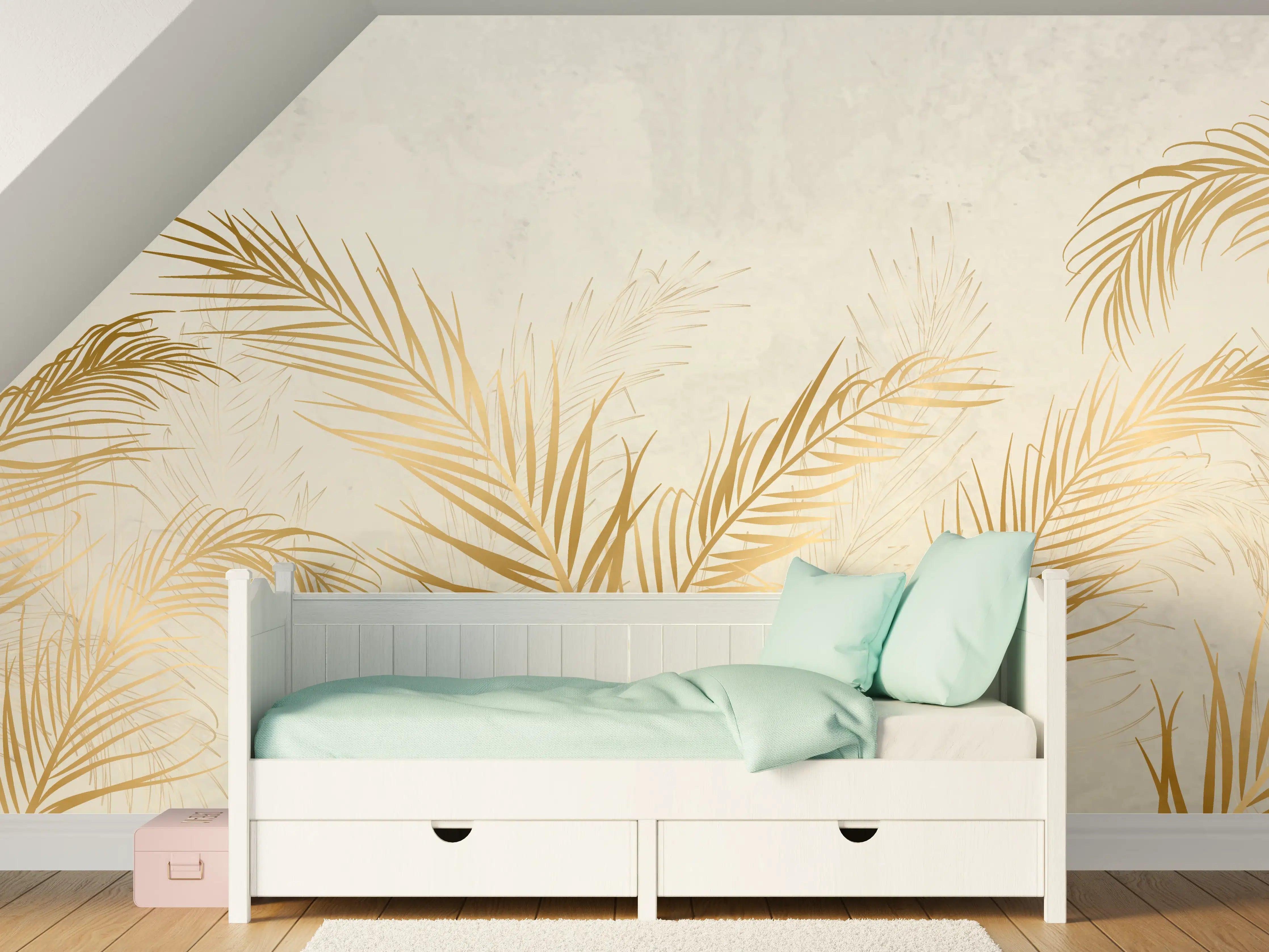 Kinderzimmer Wandgestaltung - Goldene Palmwedel Deko