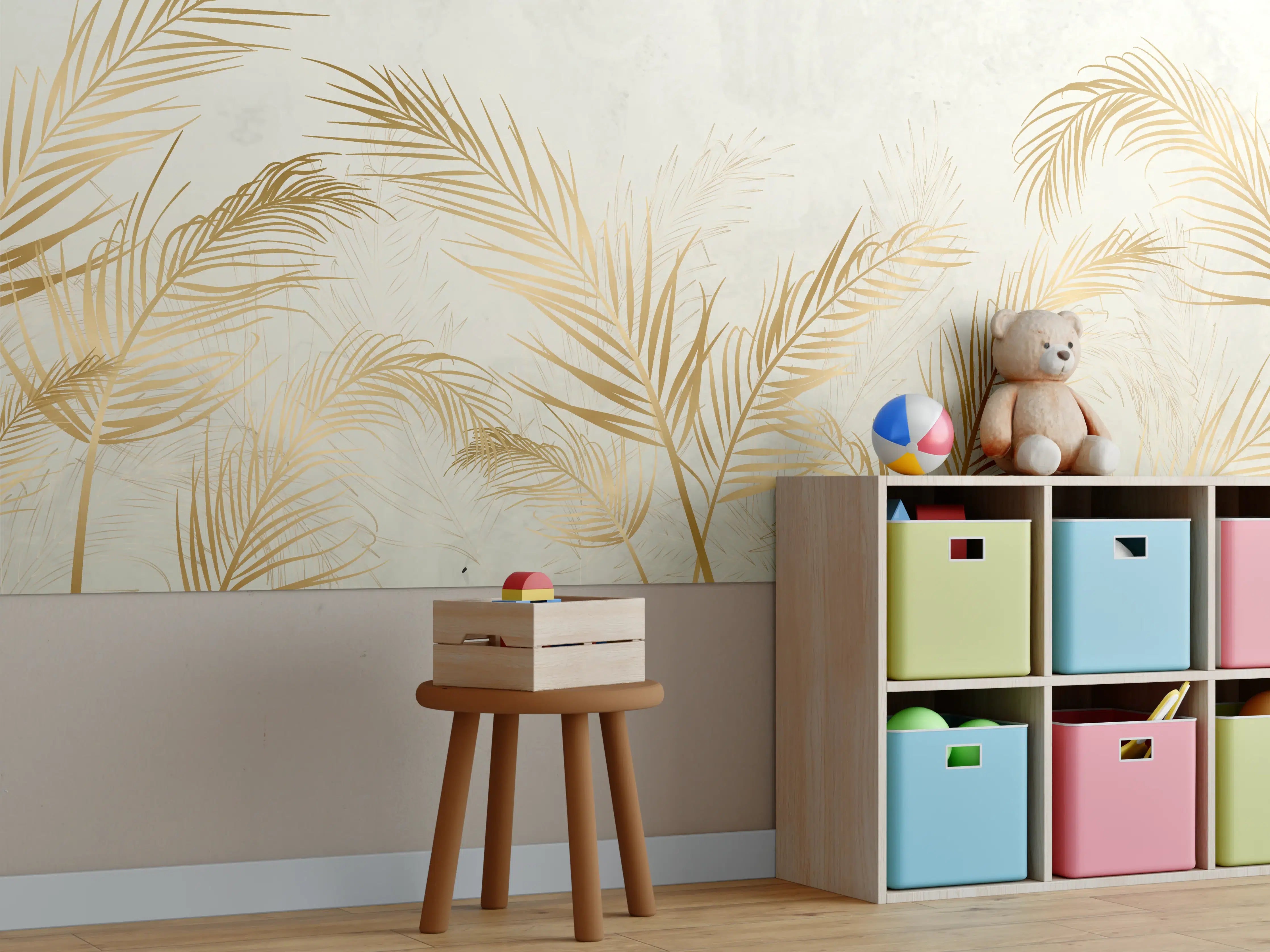 Kinderzimmer Wandgestaltung - Goldene Palmwedel Deko