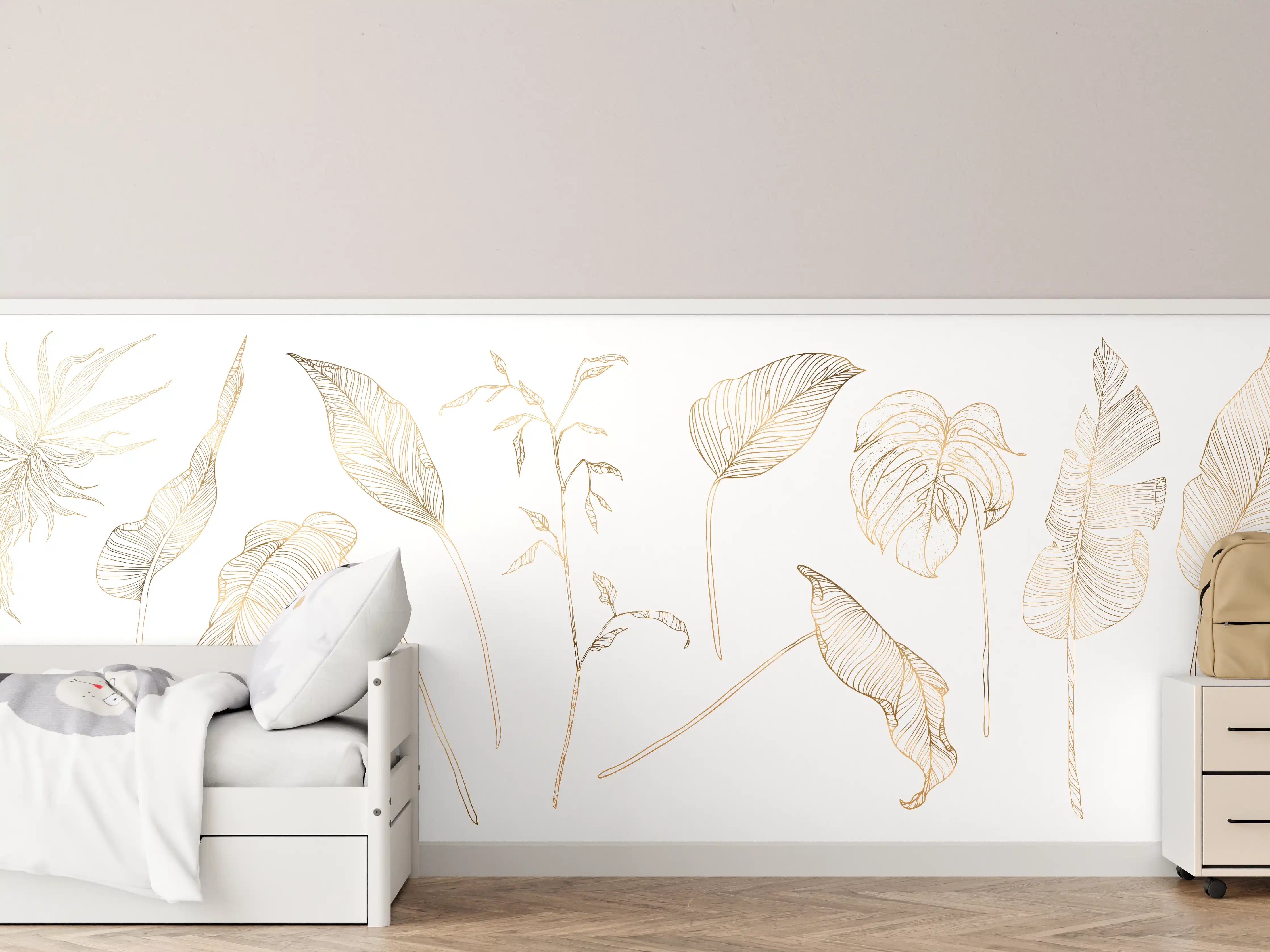 Kinderzimmer Wandgestaltung - Goldene Pflanzenlinien Zeichnung