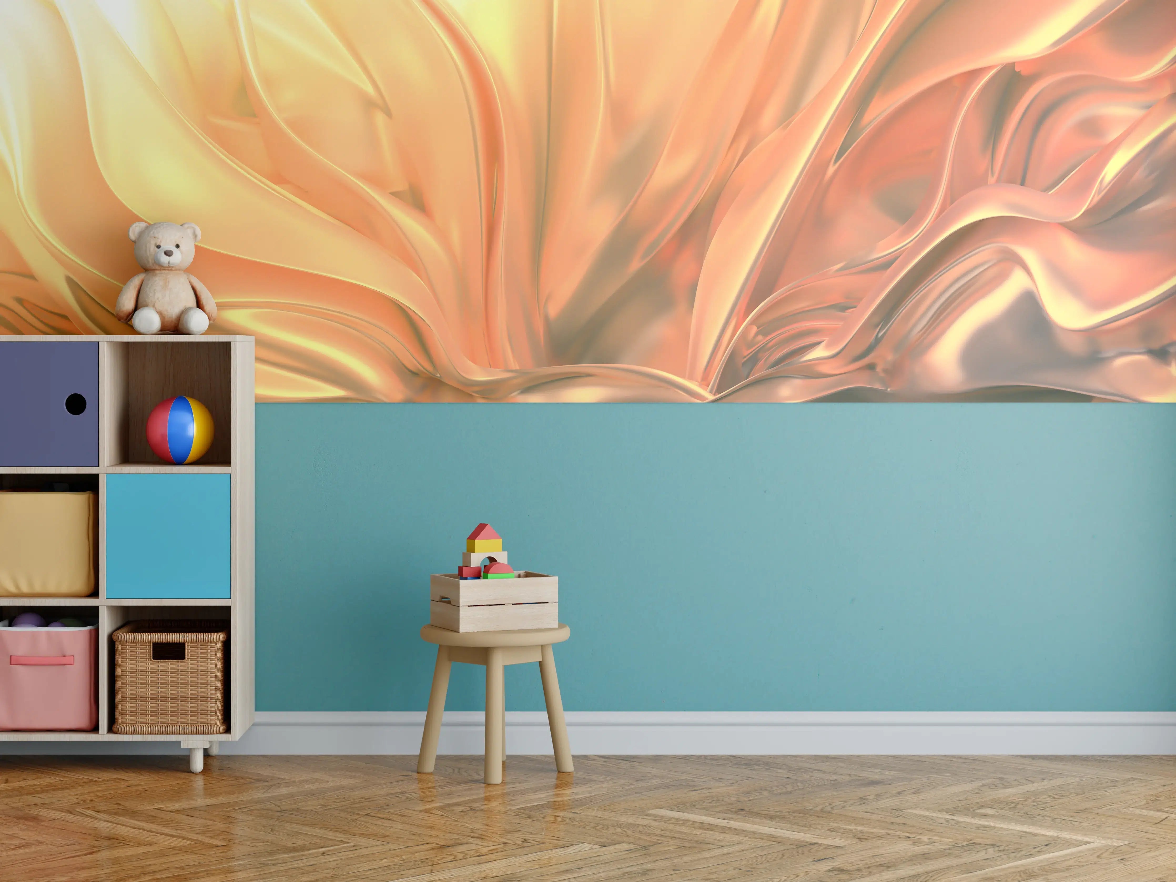 Kinderzimmer Wandgestaltung - Goldene Reflexionen in abstrakter Kunst