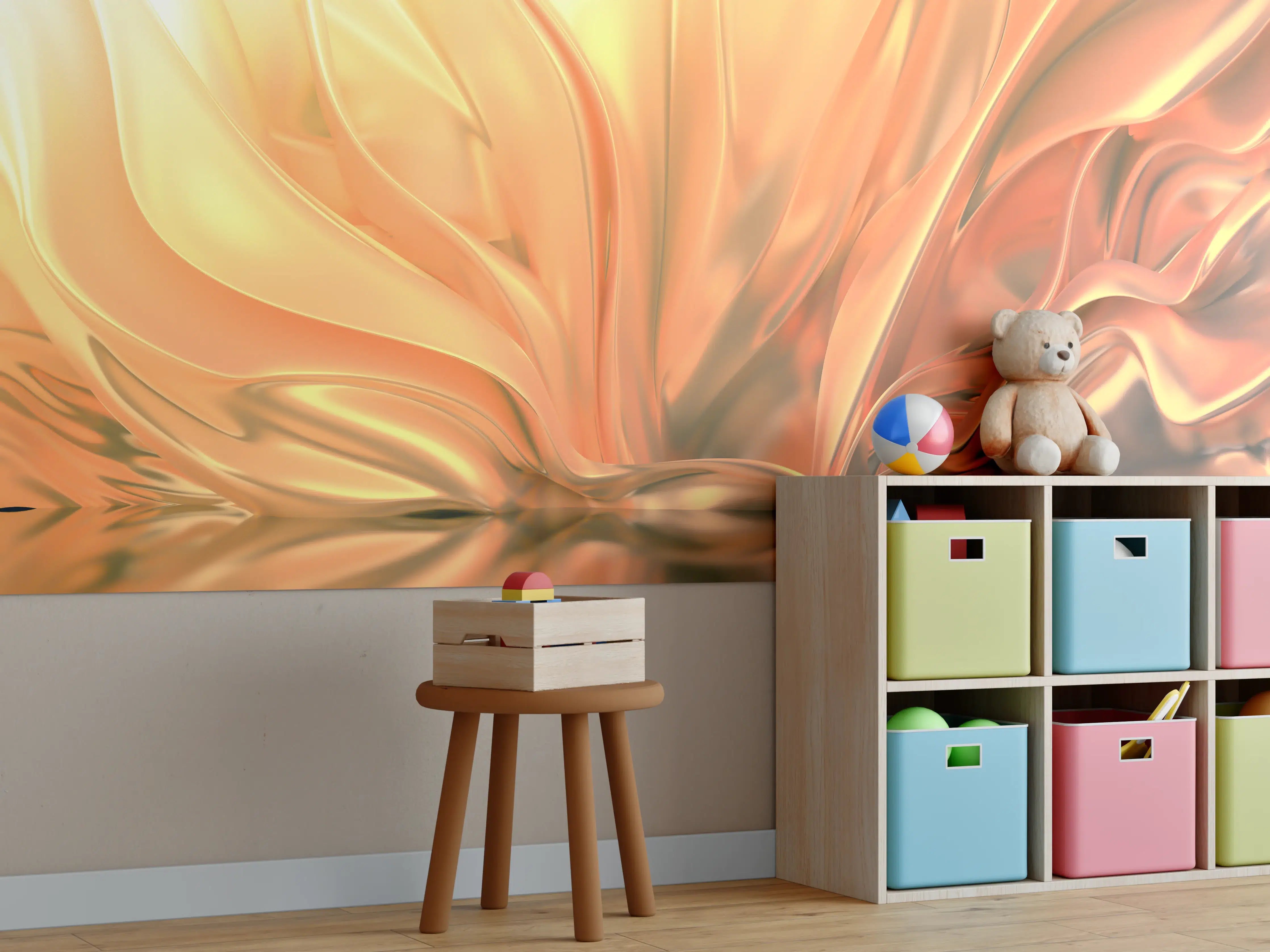 Kinderzimmer Wandgestaltung - Goldene Reflexionen in abstrakter Kunst