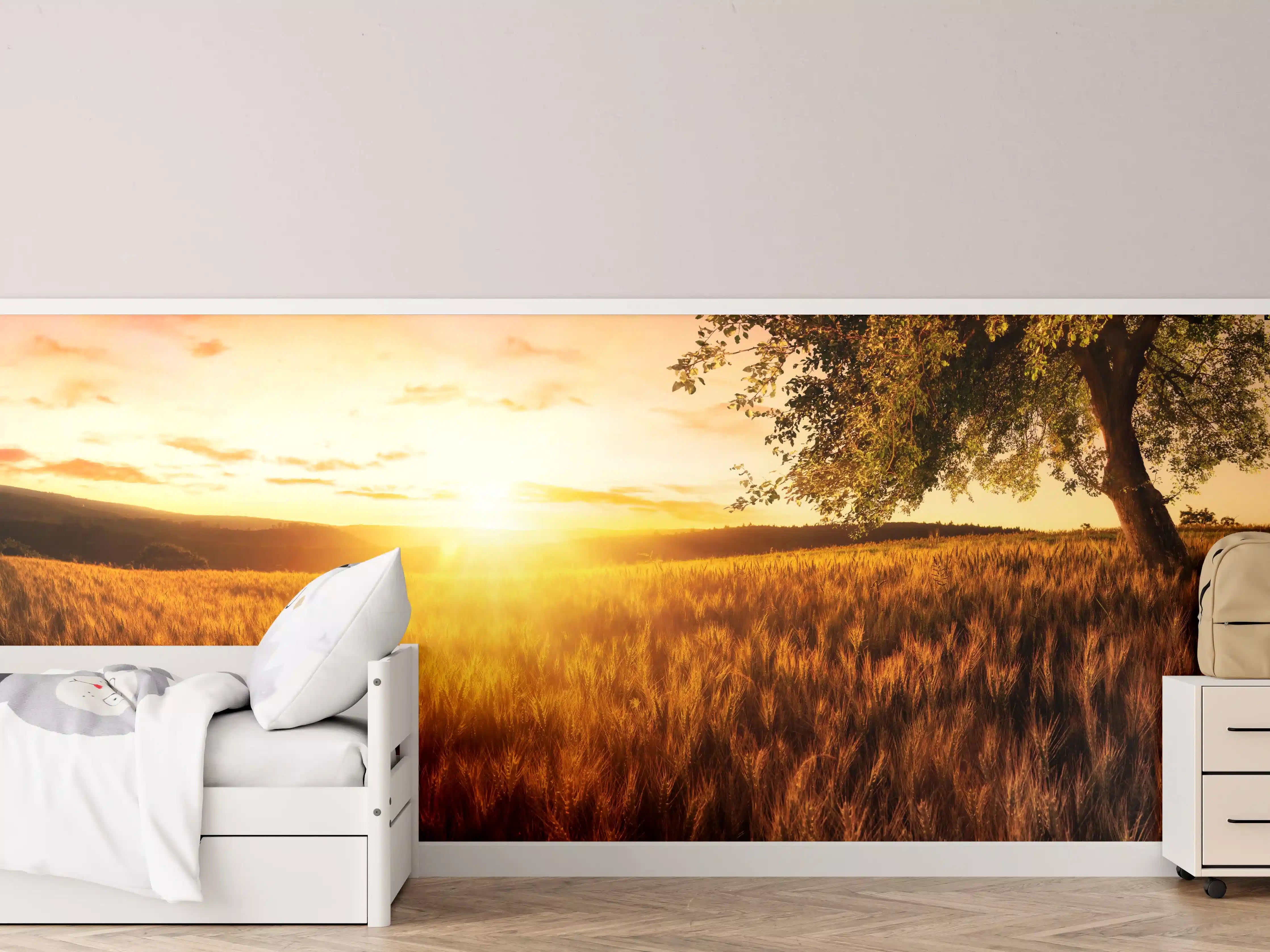 Kinderzimmer Wandgestaltung - Goldene Sonnenuntergangs-Landschaft