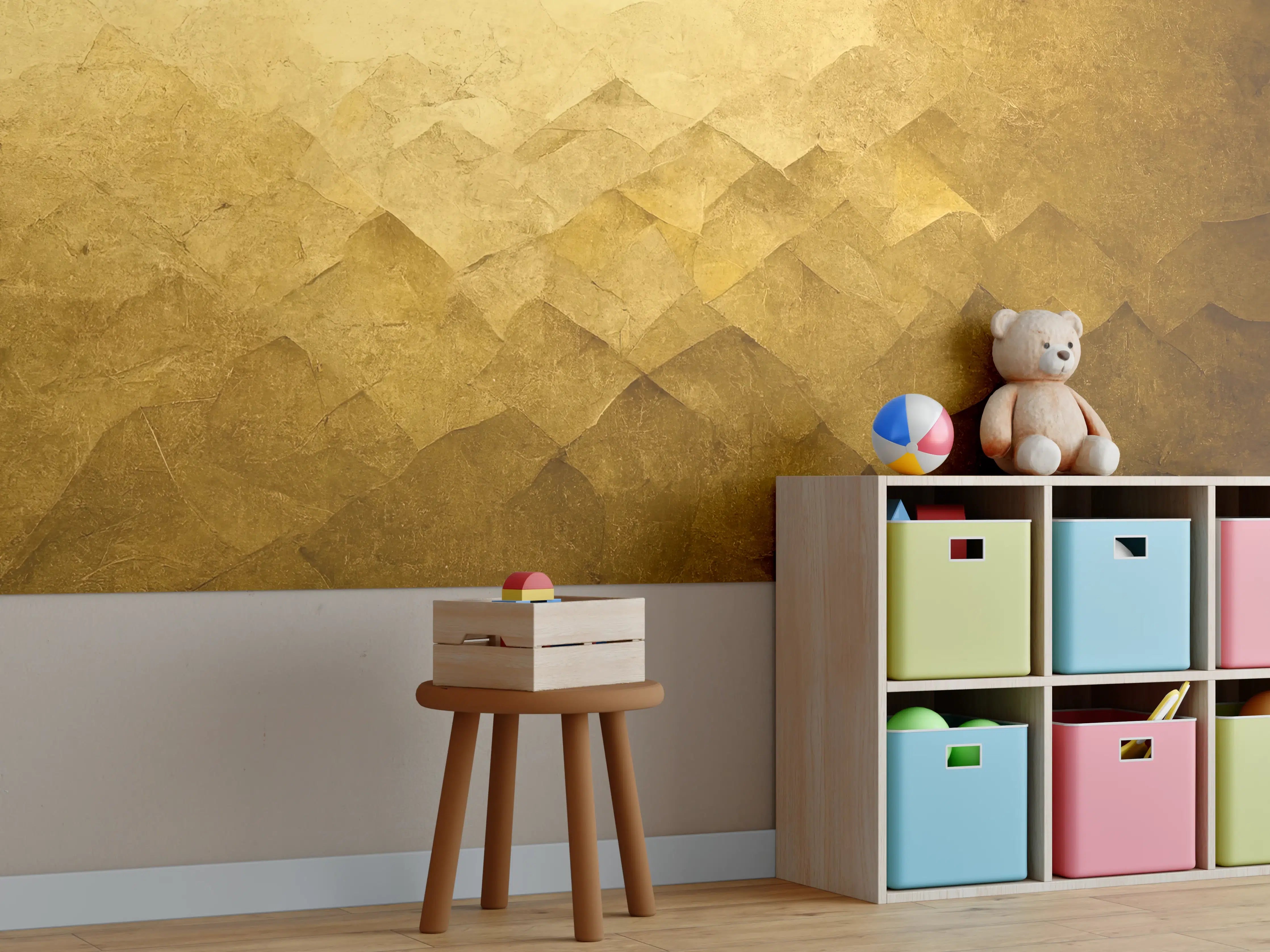 Kinderzimmer Wandgestaltung - Goldene Textur mit Metallic-Effekt