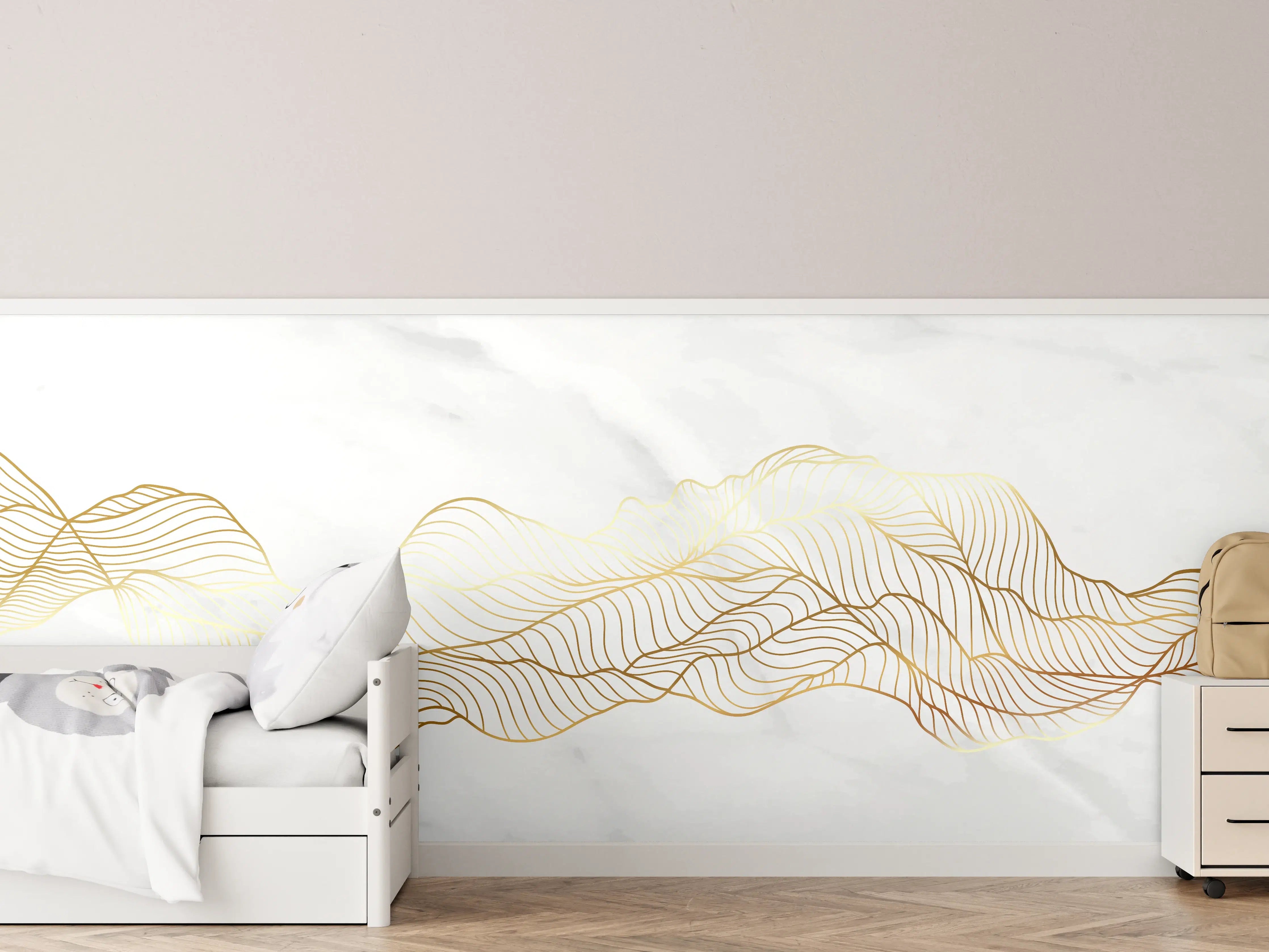 Kinderzimmer Wandgestaltung - Goldene Welle auf Marmor