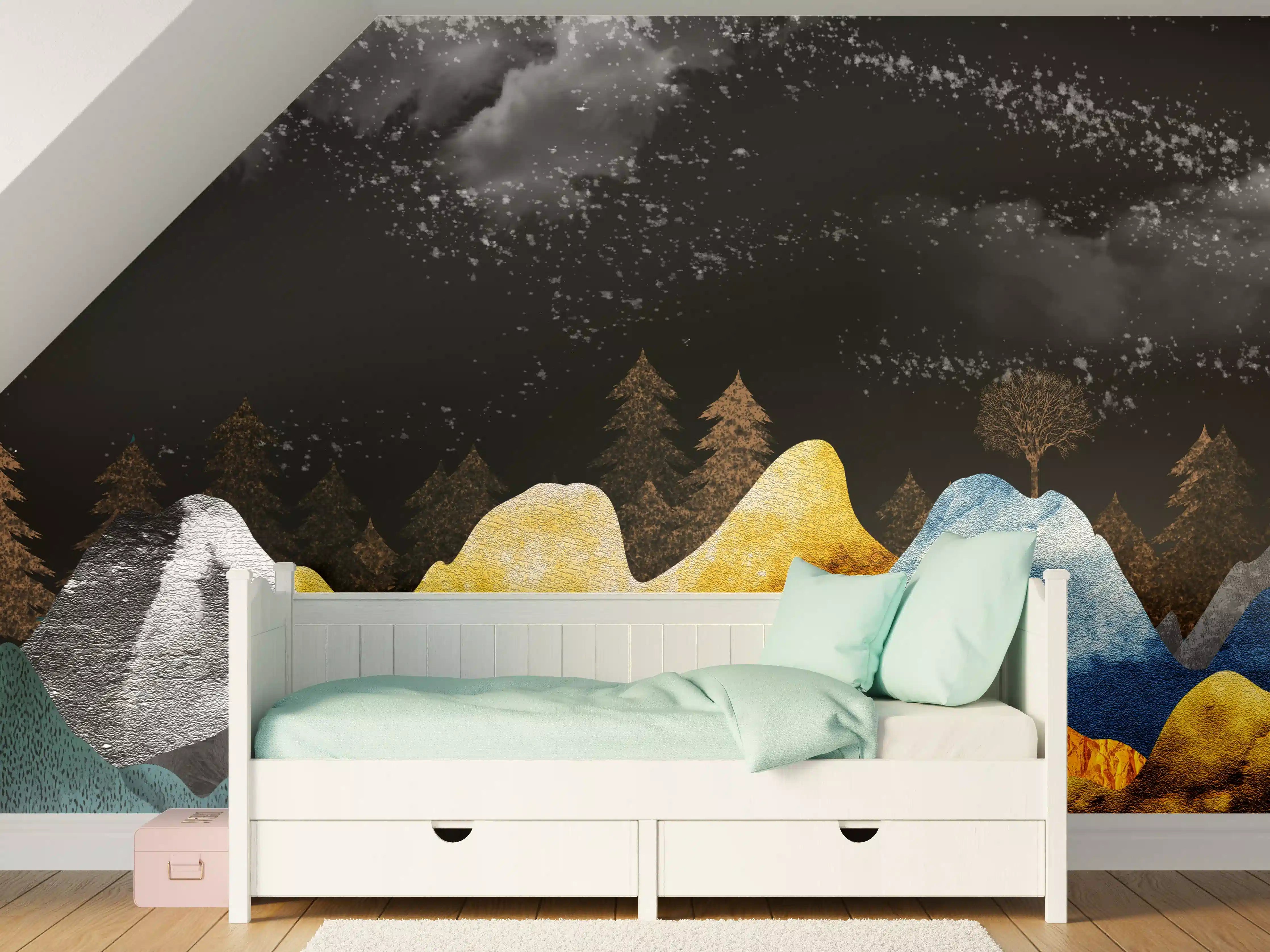 Kinderzimmer Wandgestaltung - Goldene Winterberge Wandtapete