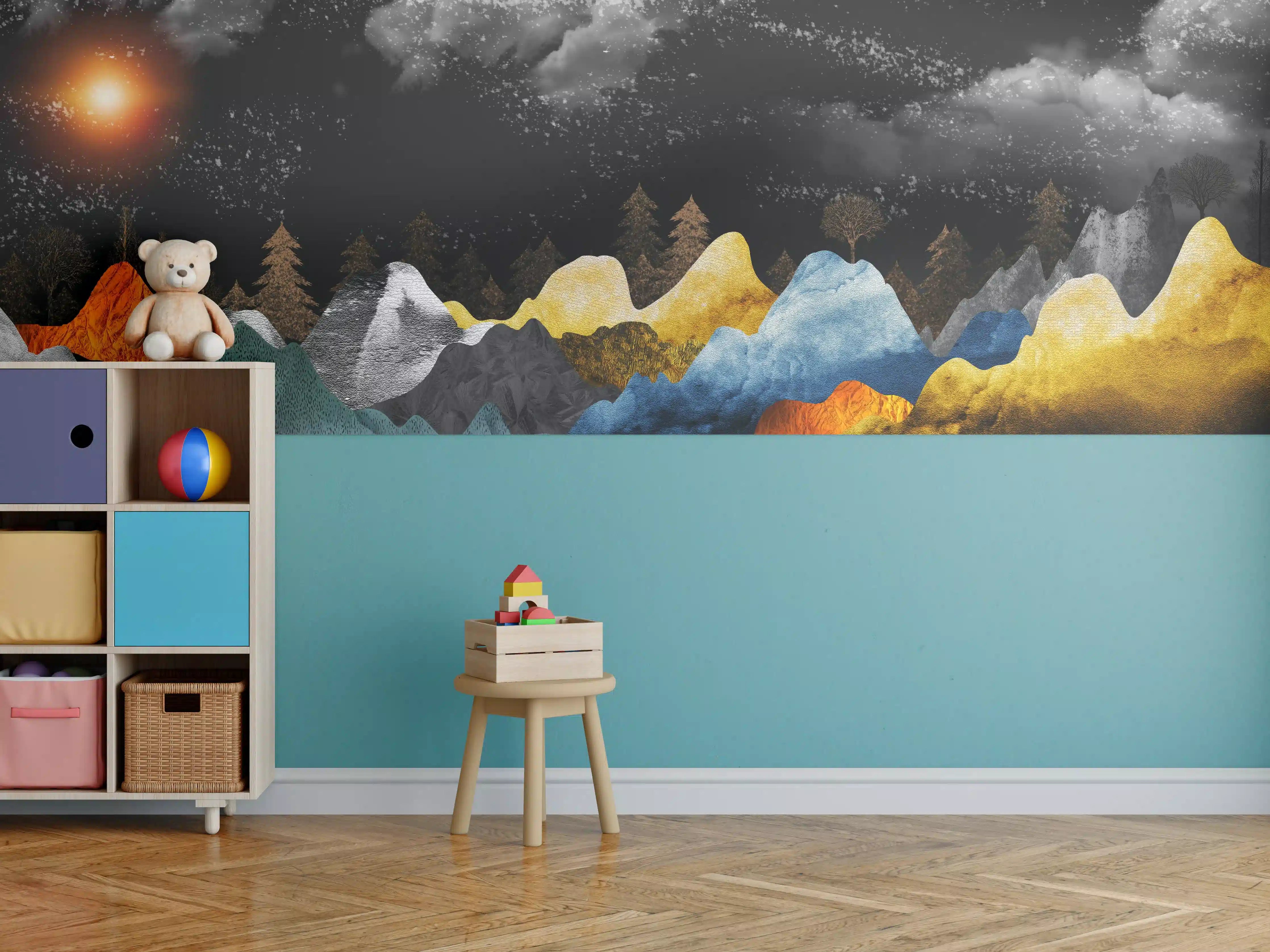 Kinderzimmer Wandgestaltung - Goldene Winterberge Wandtapete