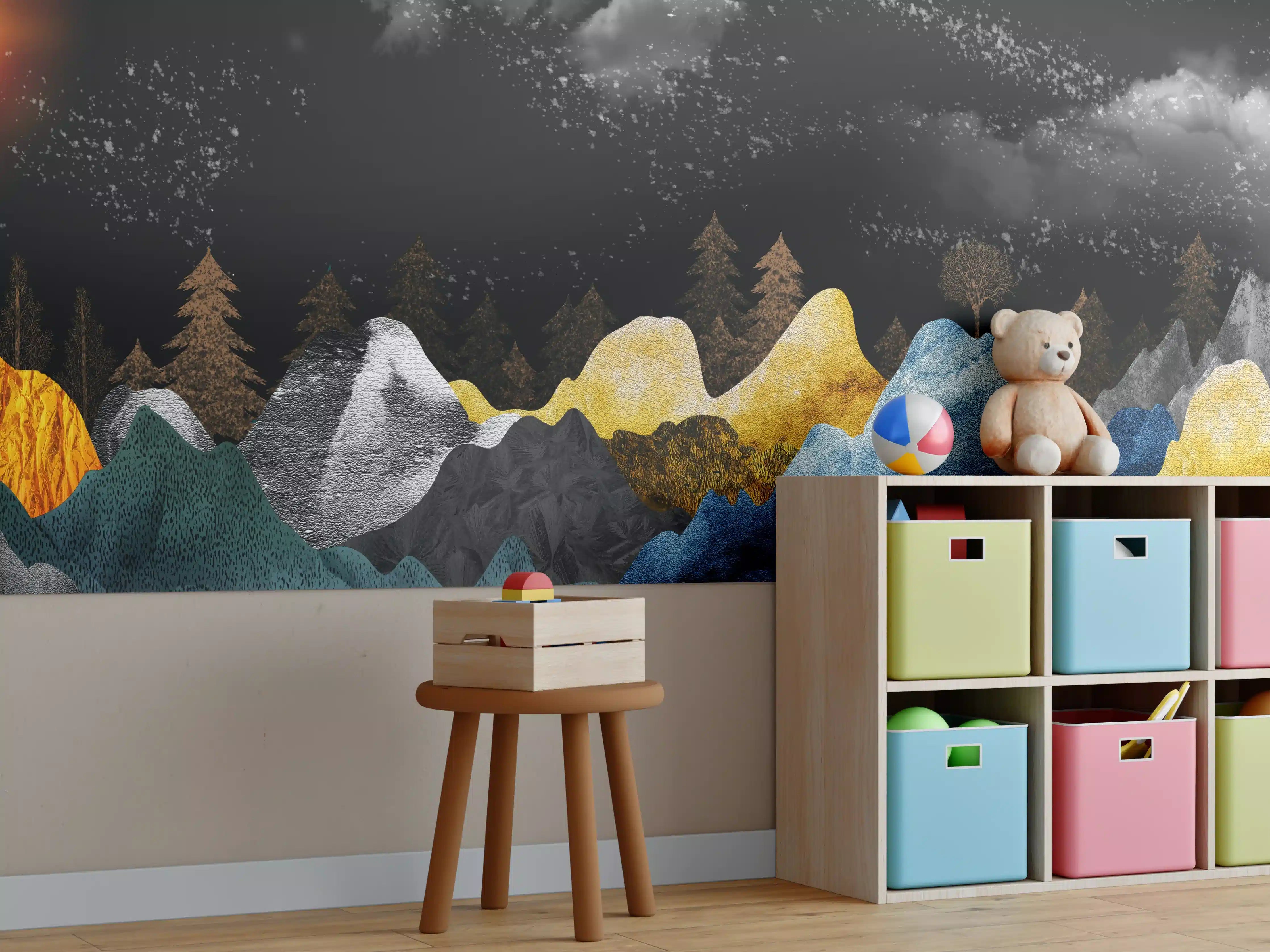 Kinderzimmer Wandgestaltung - Goldene Winterberge Wandtapete