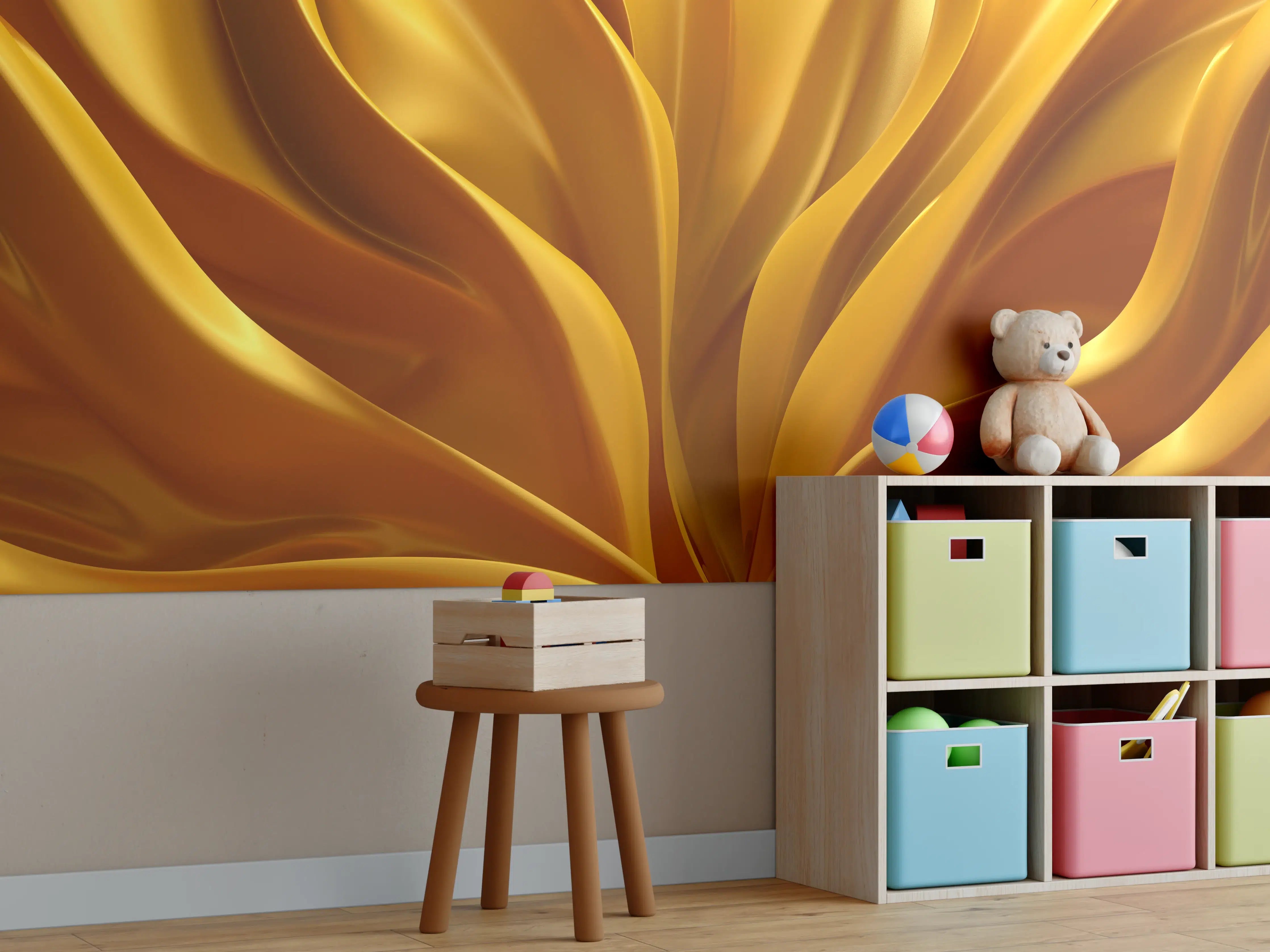 Kinderzimmer Wandgestaltung - Goldene, geschwungene Textur