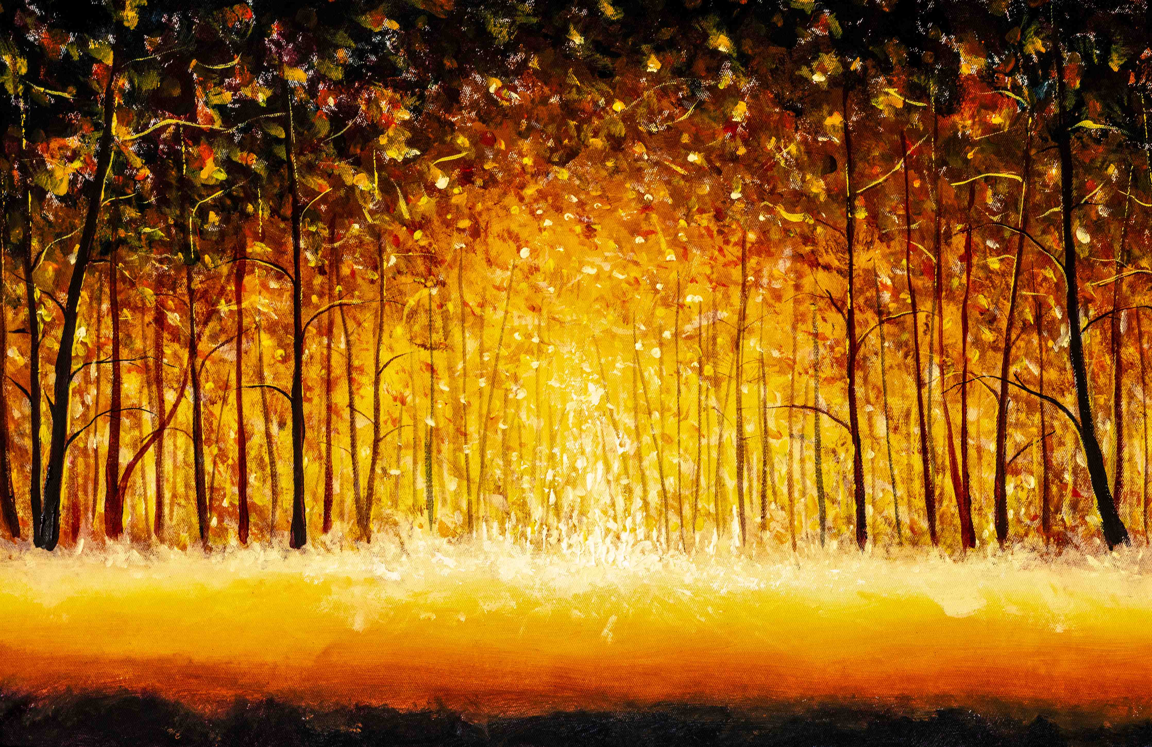 Kinderzimmer Wandgestaltung-Goldener Herbstwald bei Sonnenuntergang