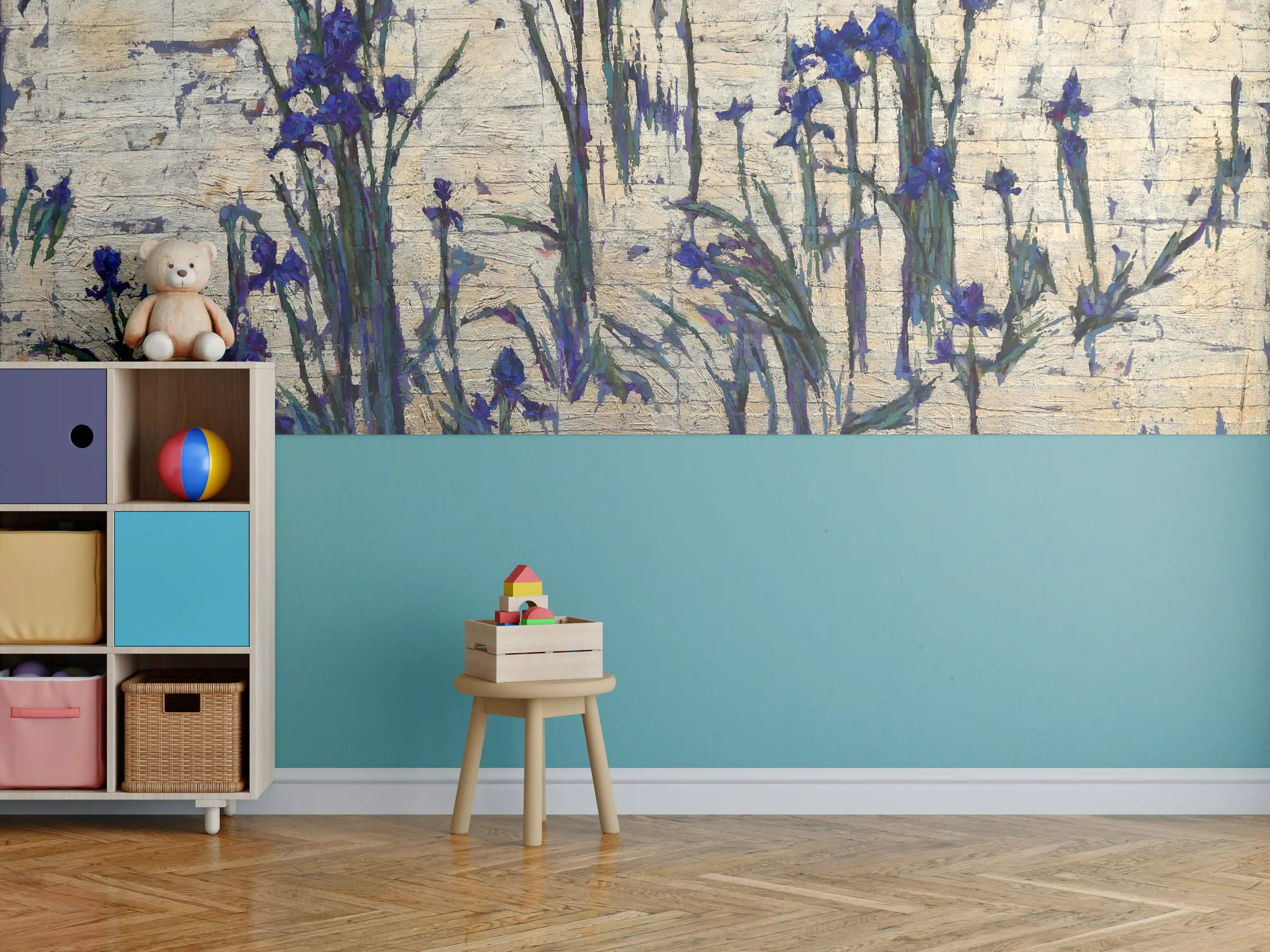 Kinderzimmer Wandgestaltung - Goldener Hintergrund mit Violet