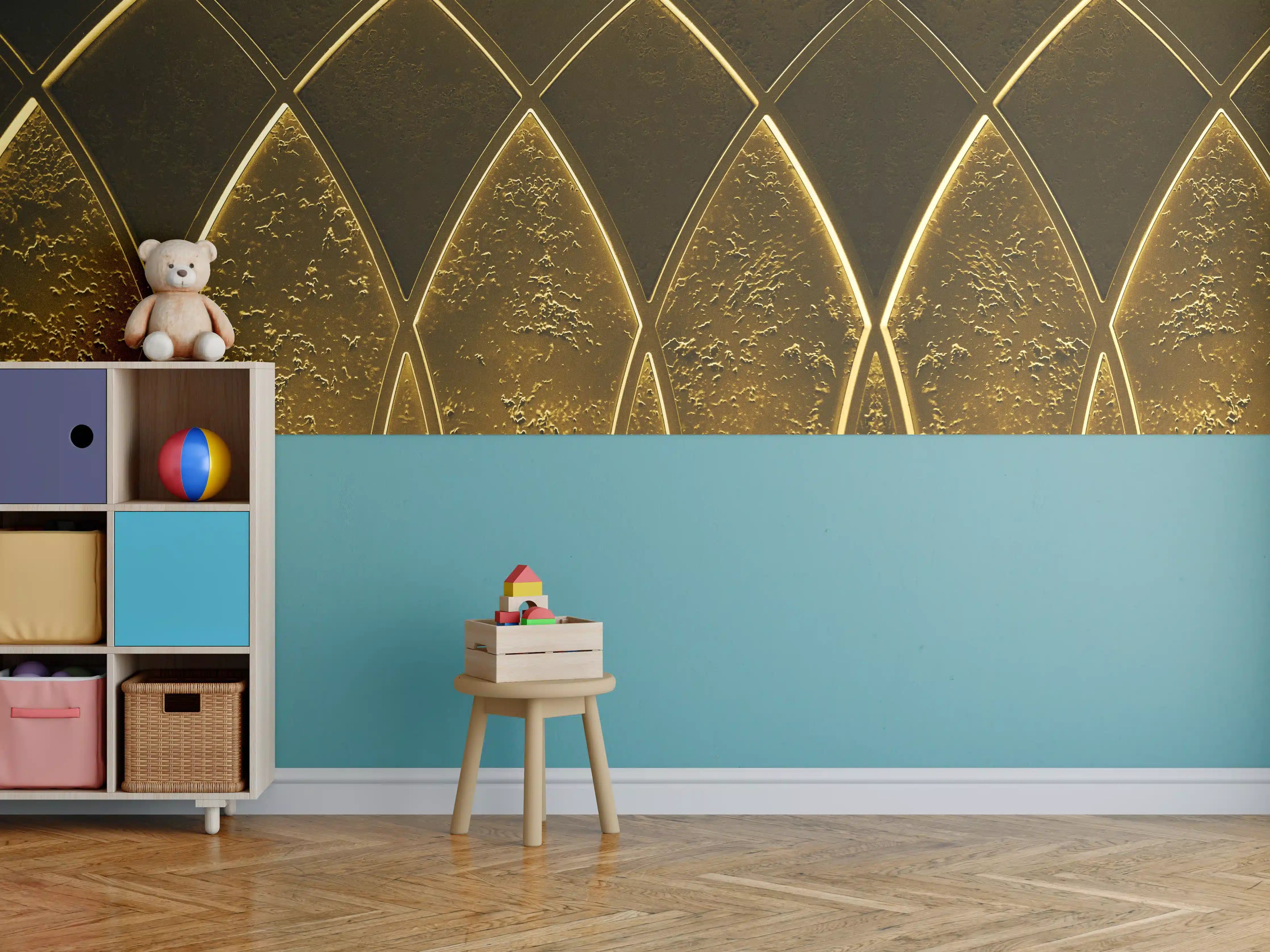 Kinderzimmer Wandgestaltung - Goldenes Art-Deco-Geometriemuster