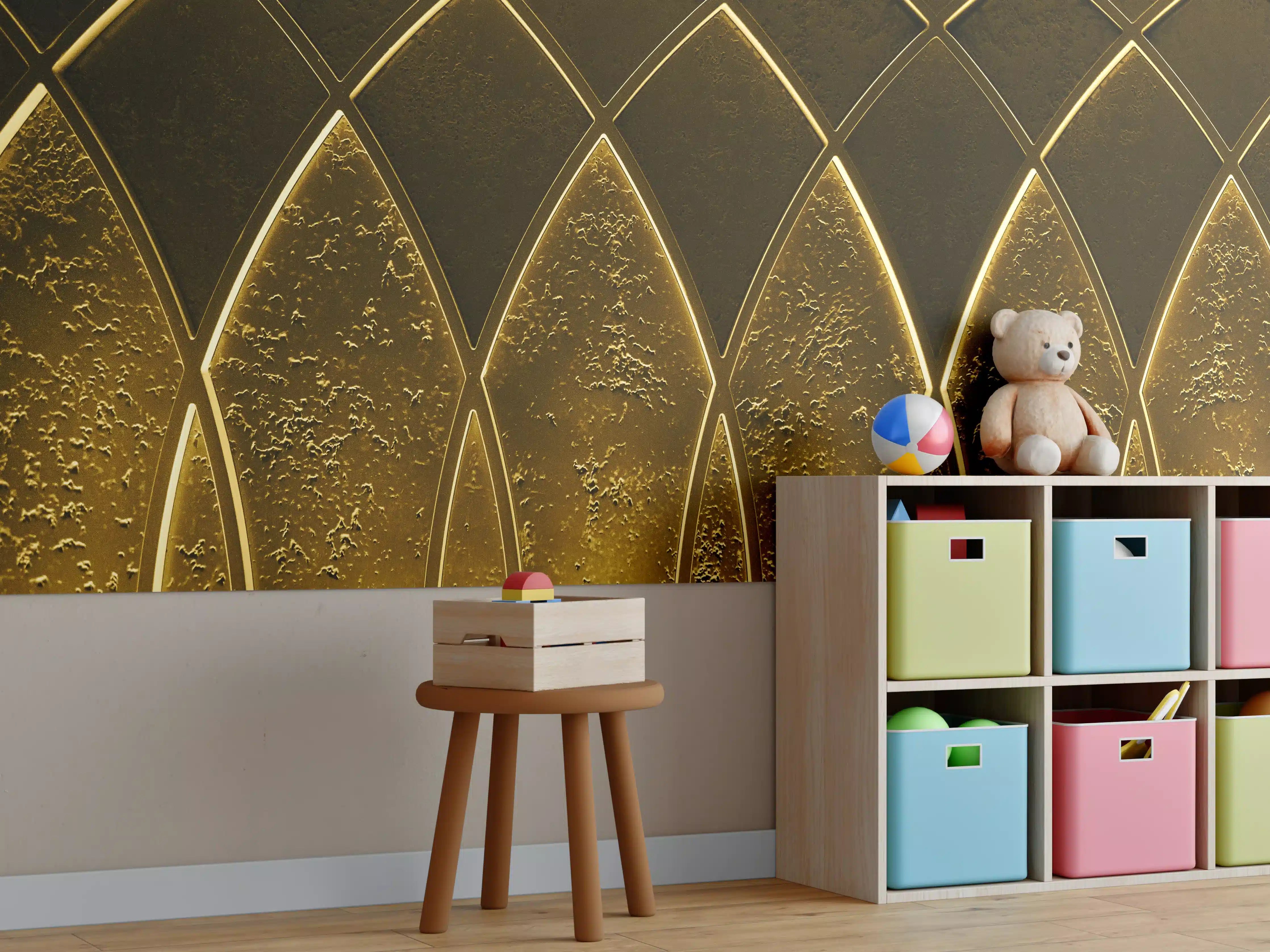 Kinderzimmer Wandgestaltung - Goldenes Art-Deco-Geometriemuster