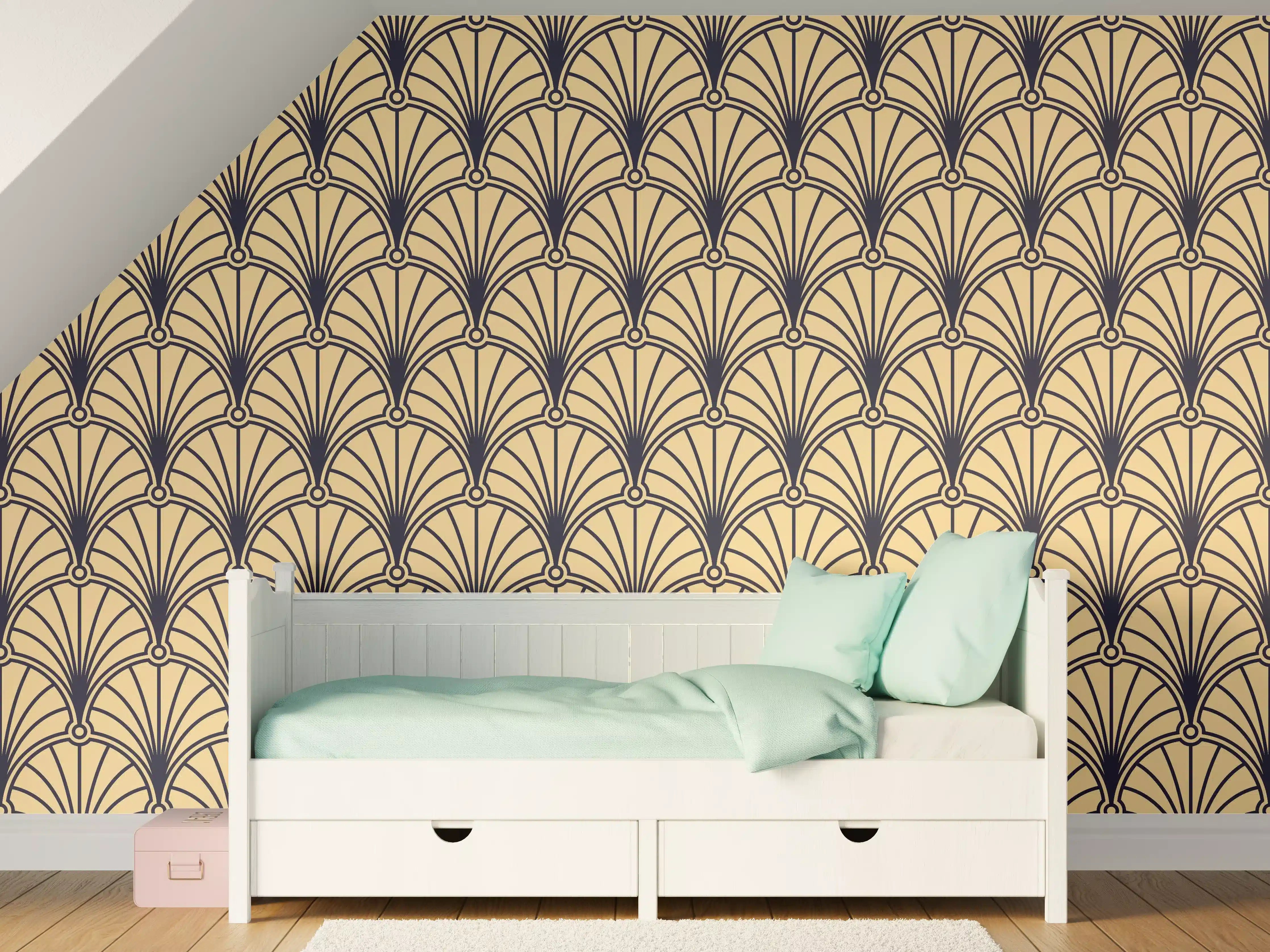 Kinderzimmer Wandgestaltung - Goldenes Art-Deco-Muster