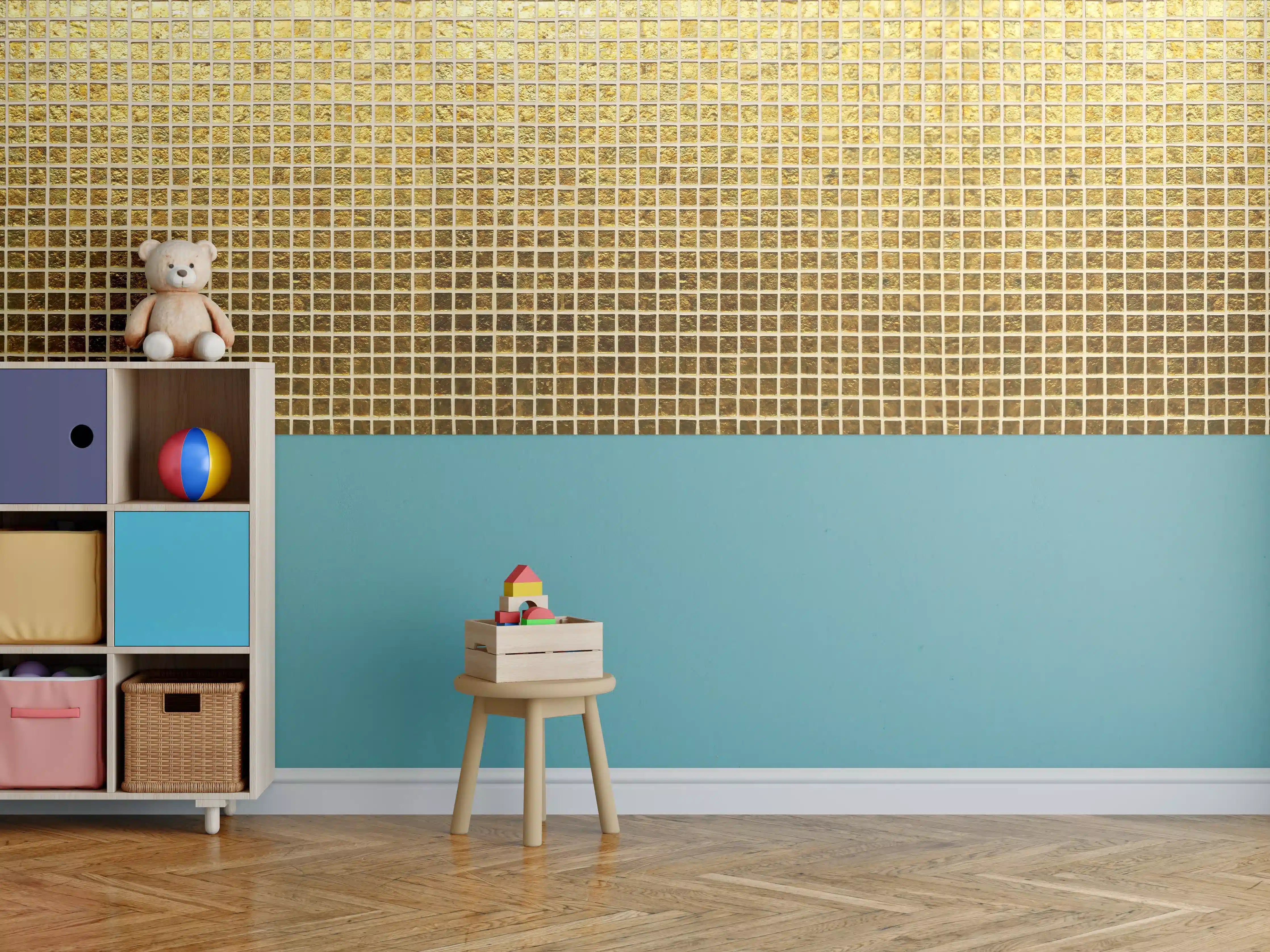 Kinderzimmer Wandgestaltung - Goldenes Fliesenmuster