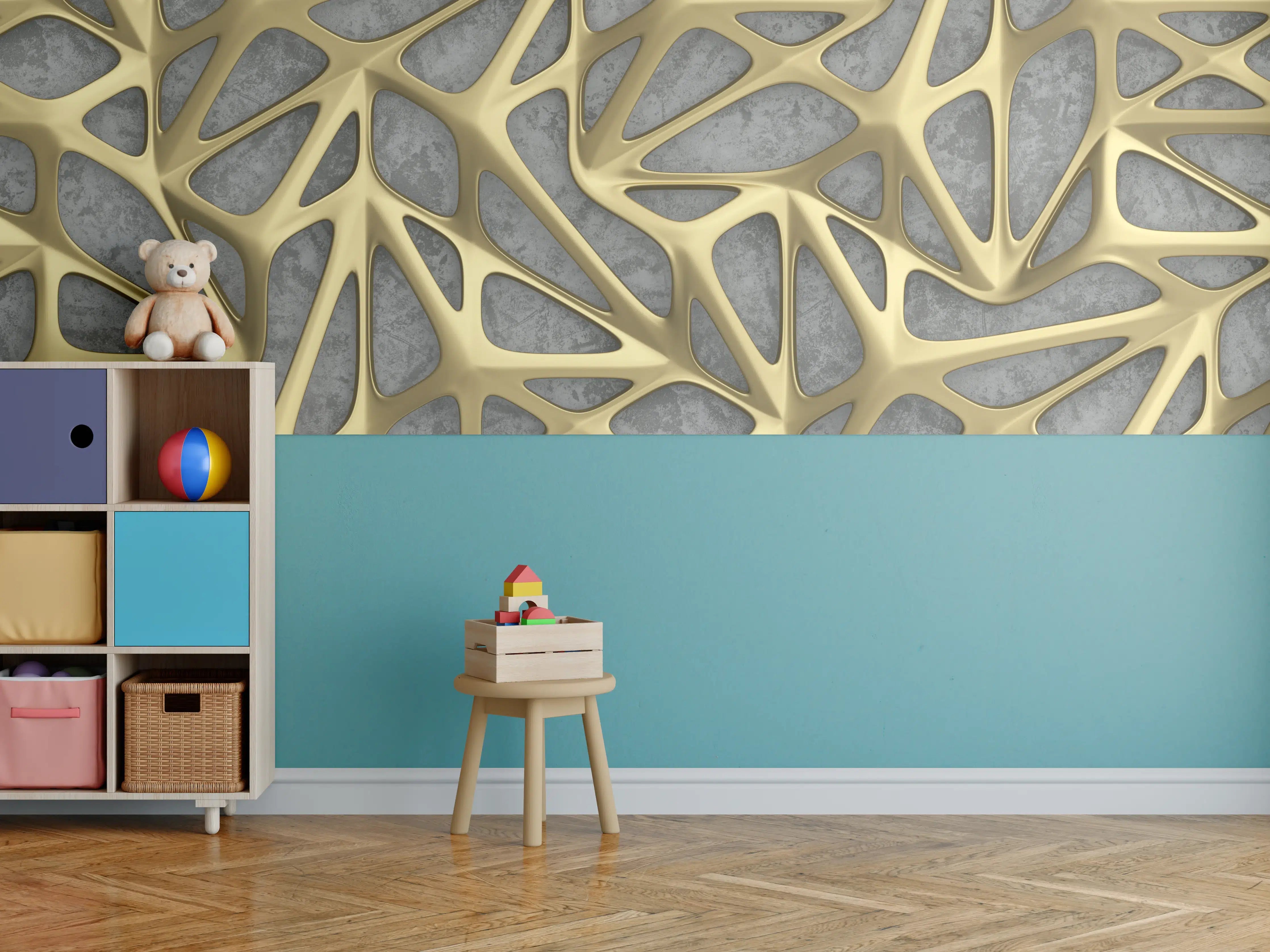 Kinderzimmer Wandgestaltung - Goldenes Gitter Muster