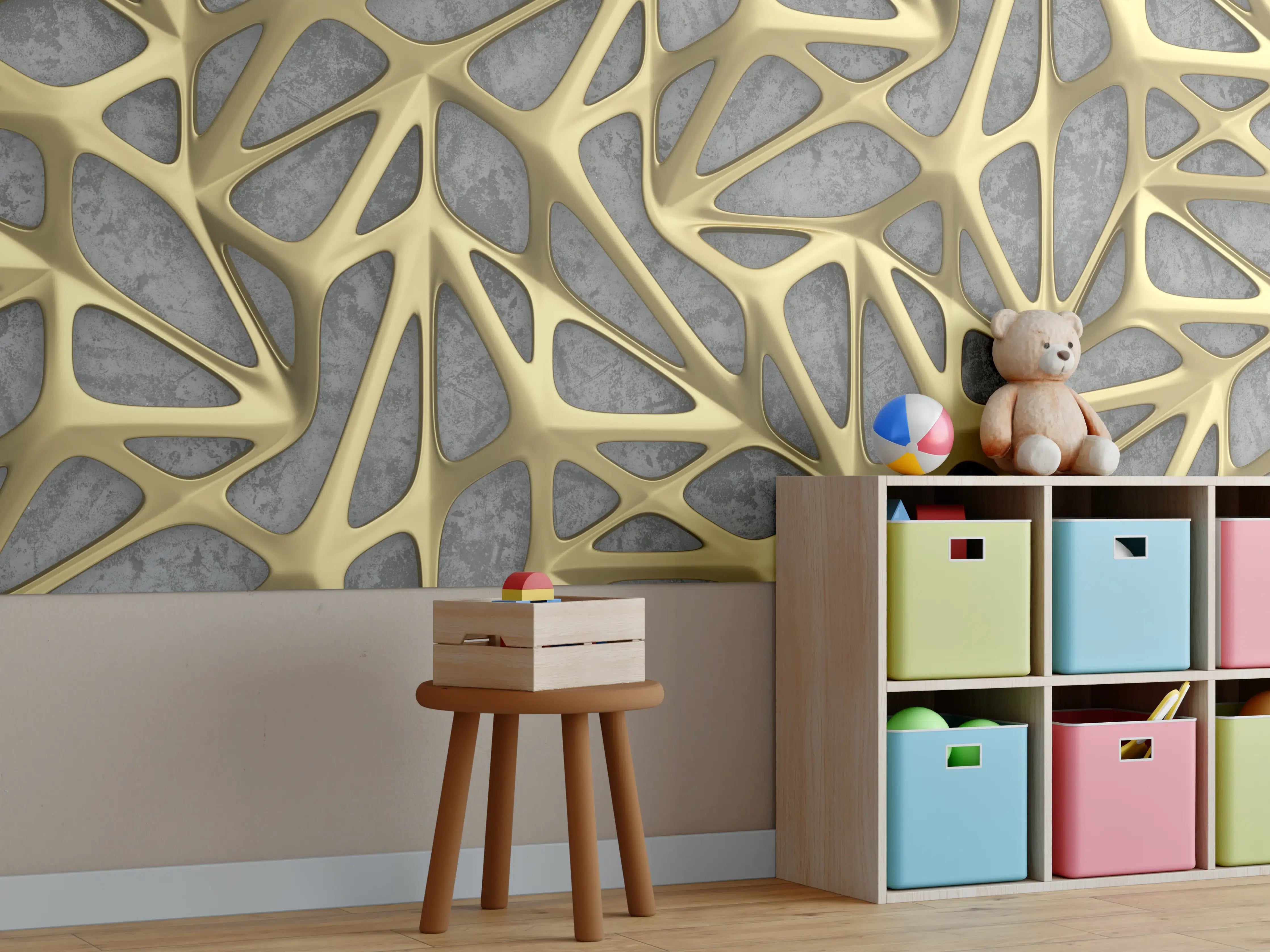 Kinderzimmer Wandgestaltung - Goldenes Gitter Muster