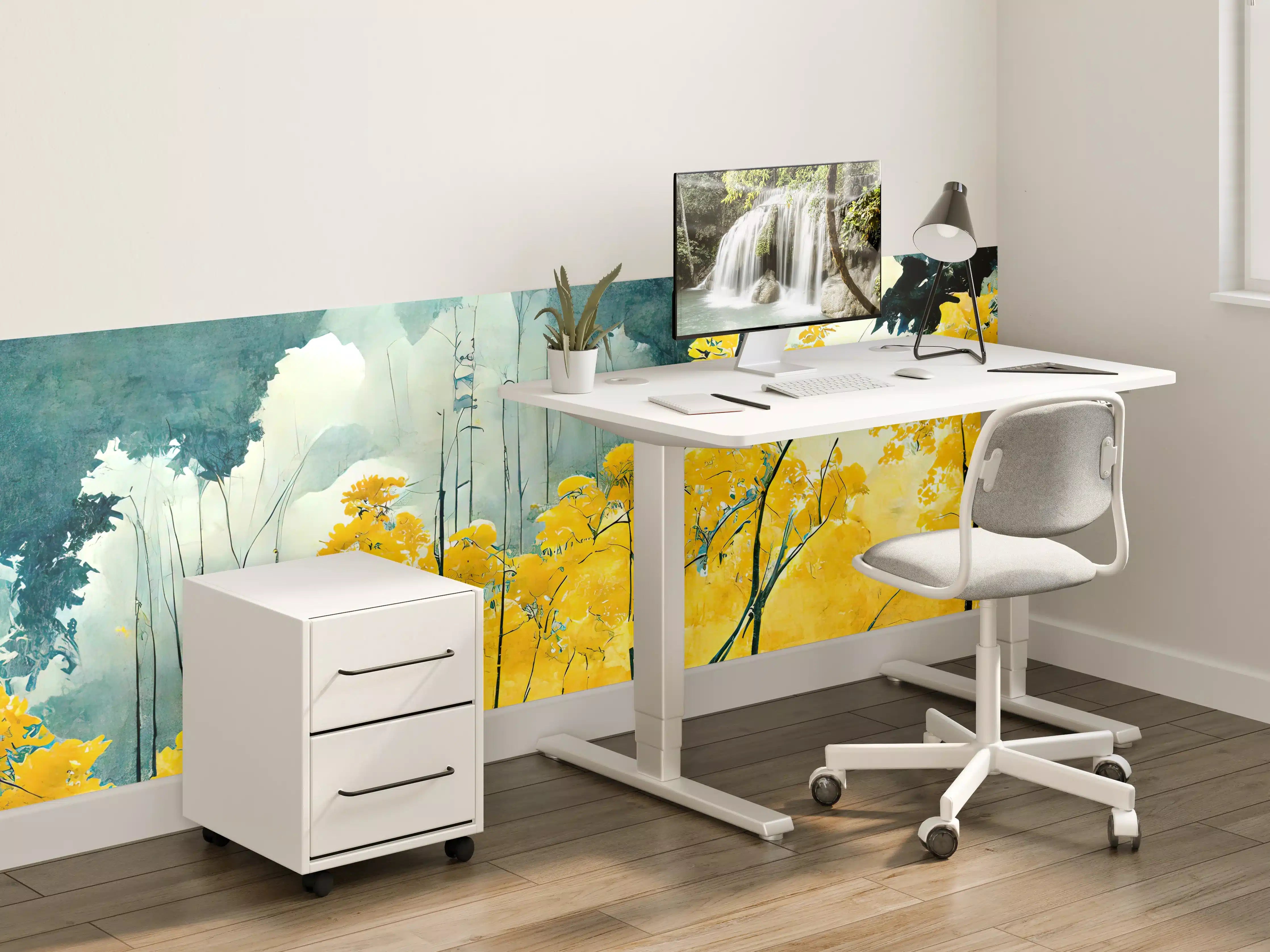 Kinderzimmer Wandgestaltung - Goldenes Herbstlaub in Waldlandschaft