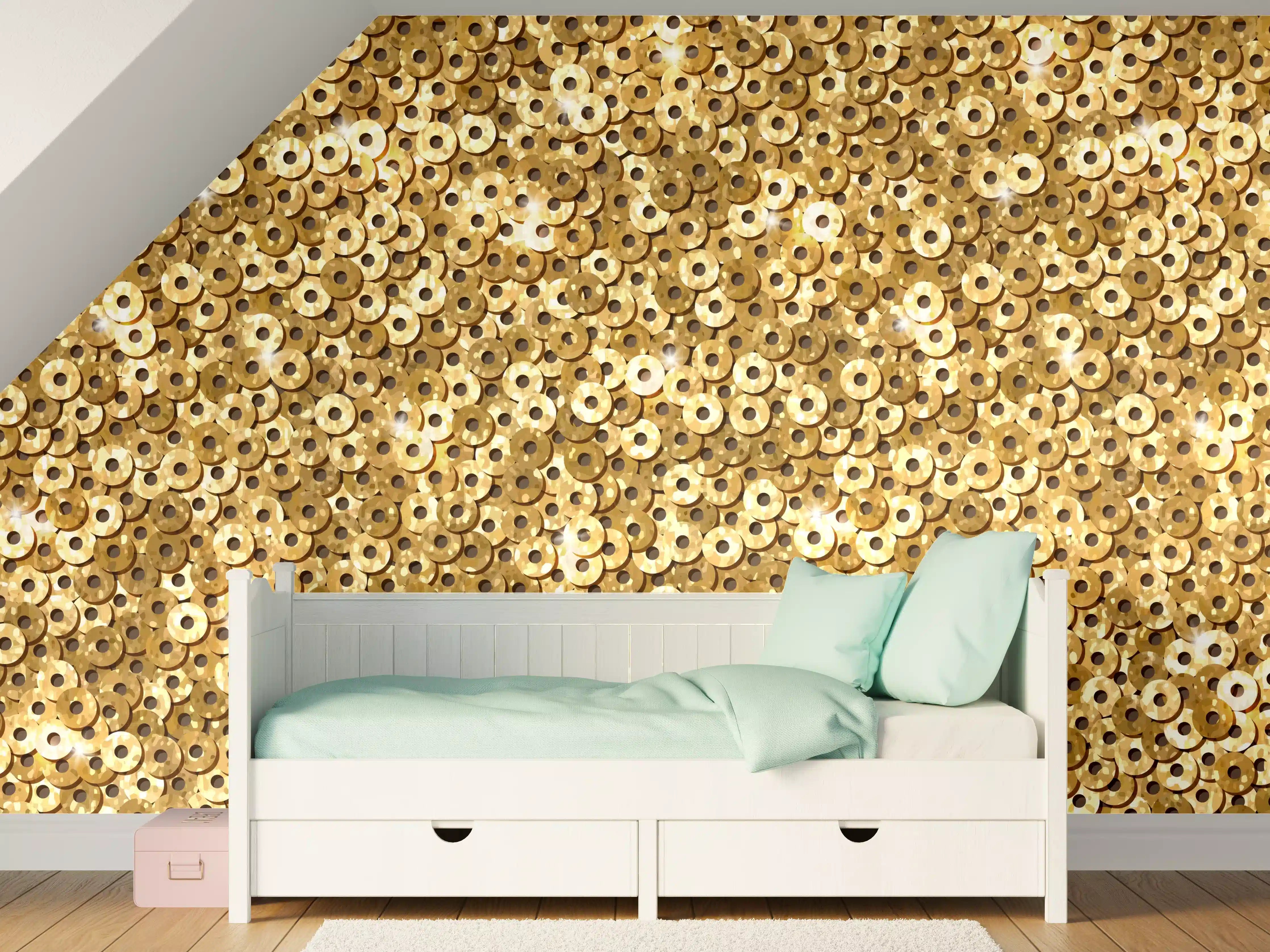 Kinderzimmer Wandgestaltung - Goldenes Pailletten-Muster