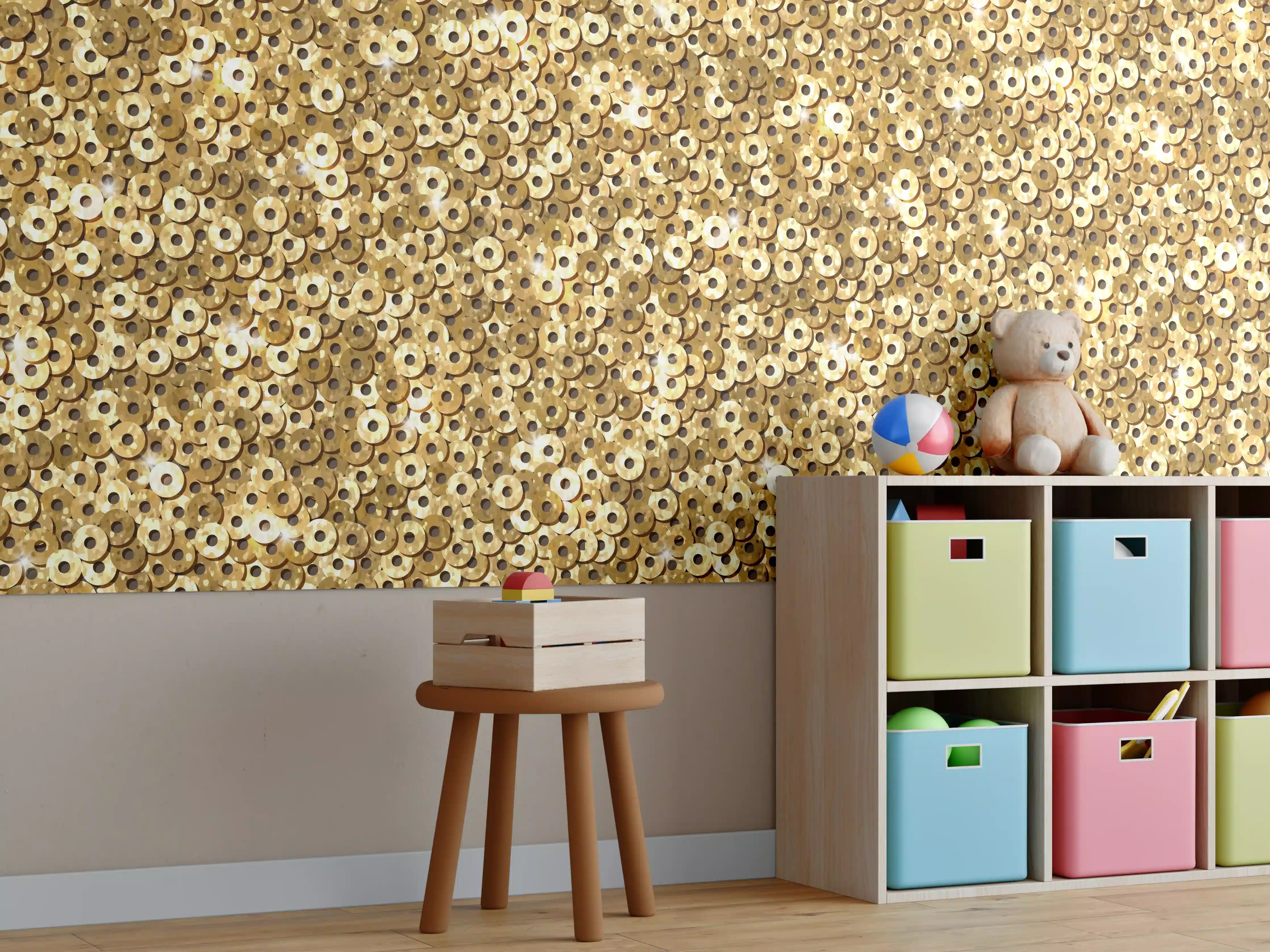 Kinderzimmer Wandgestaltung - Goldenes Pailletten-Muster