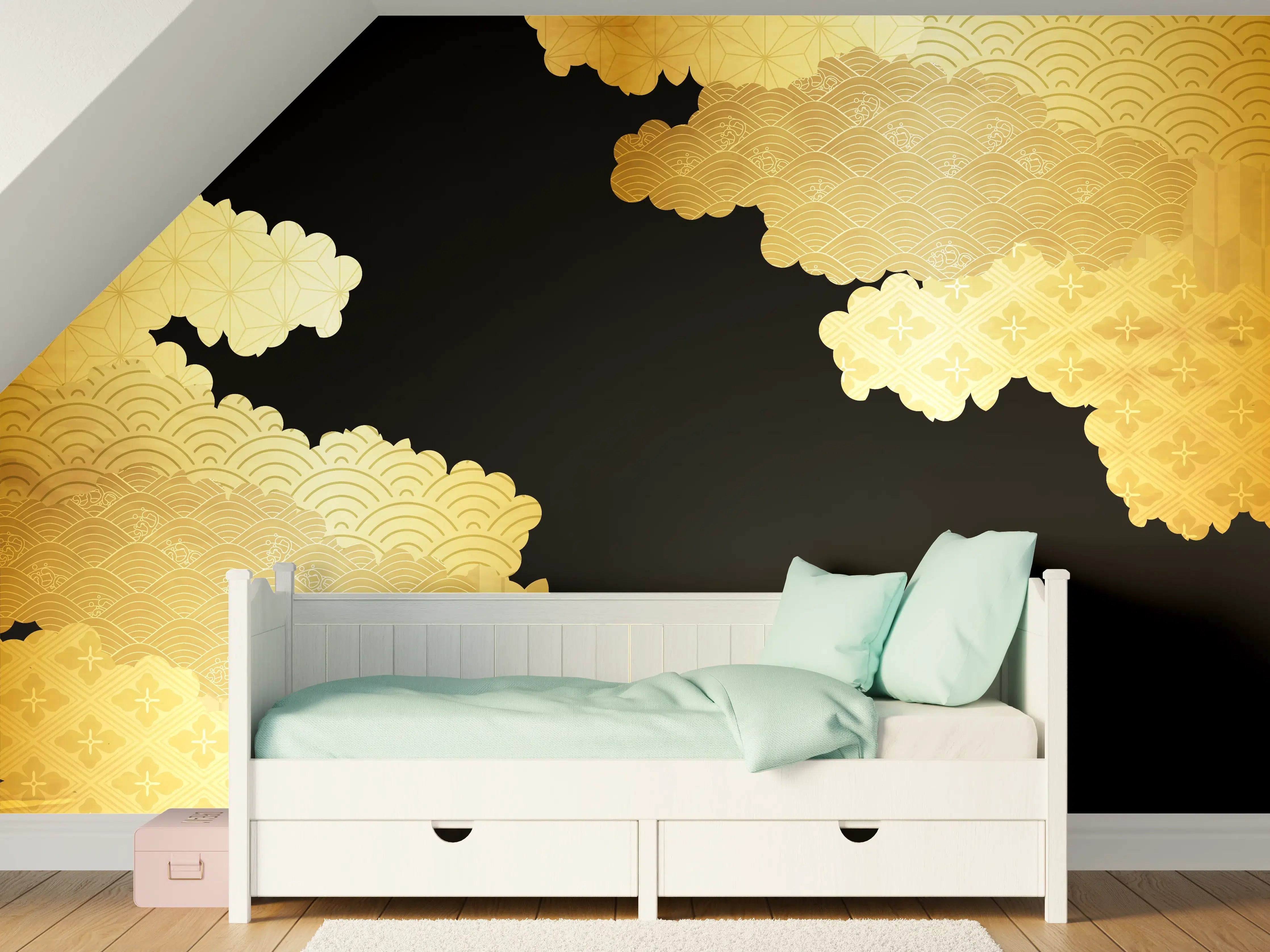 Kinderzimmer Wandgestaltung - Goldenes Wolkendesign Muster