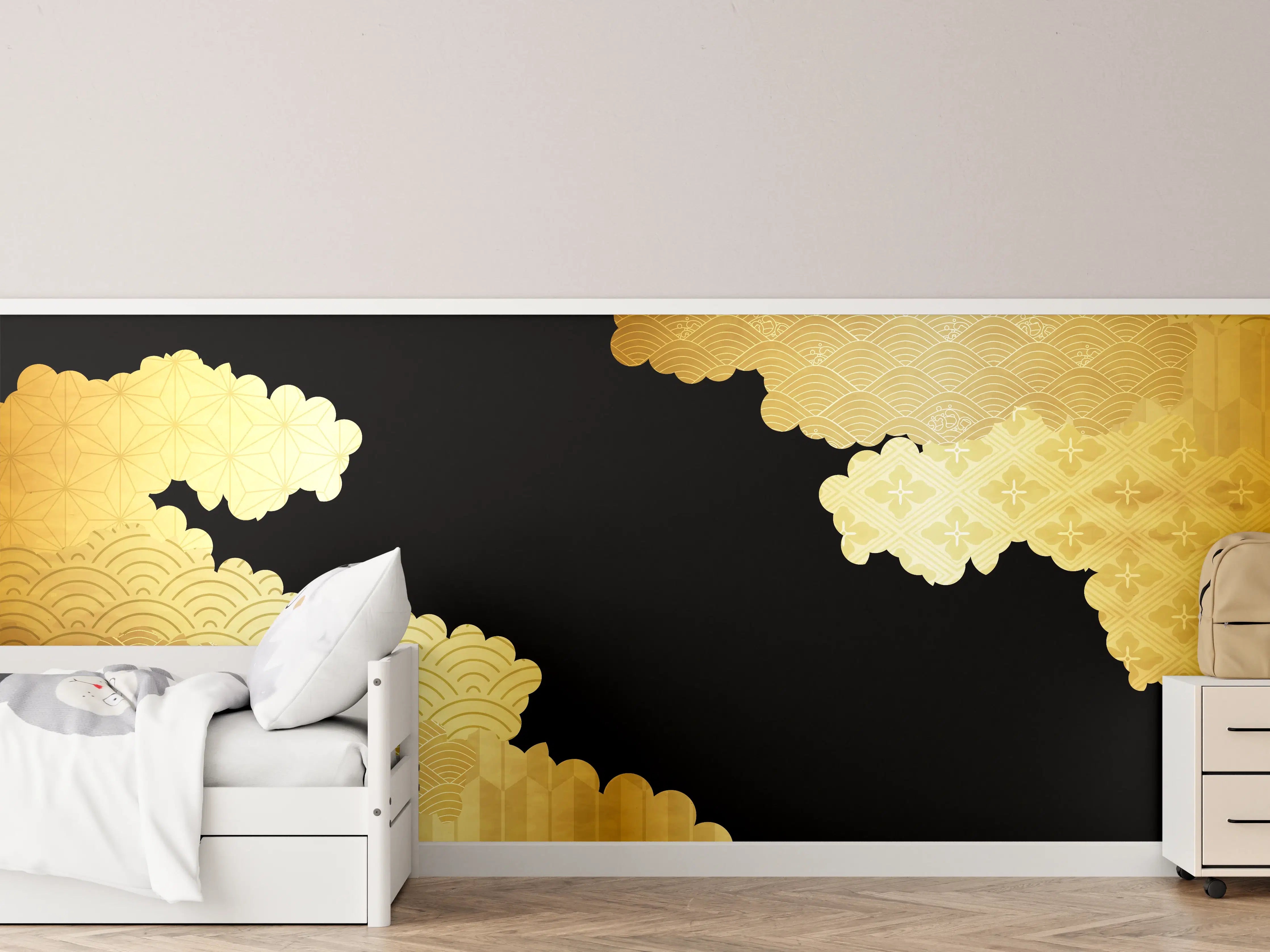 Kinderzimmer Wandgestaltung - Goldenes Wolkendesign Muster