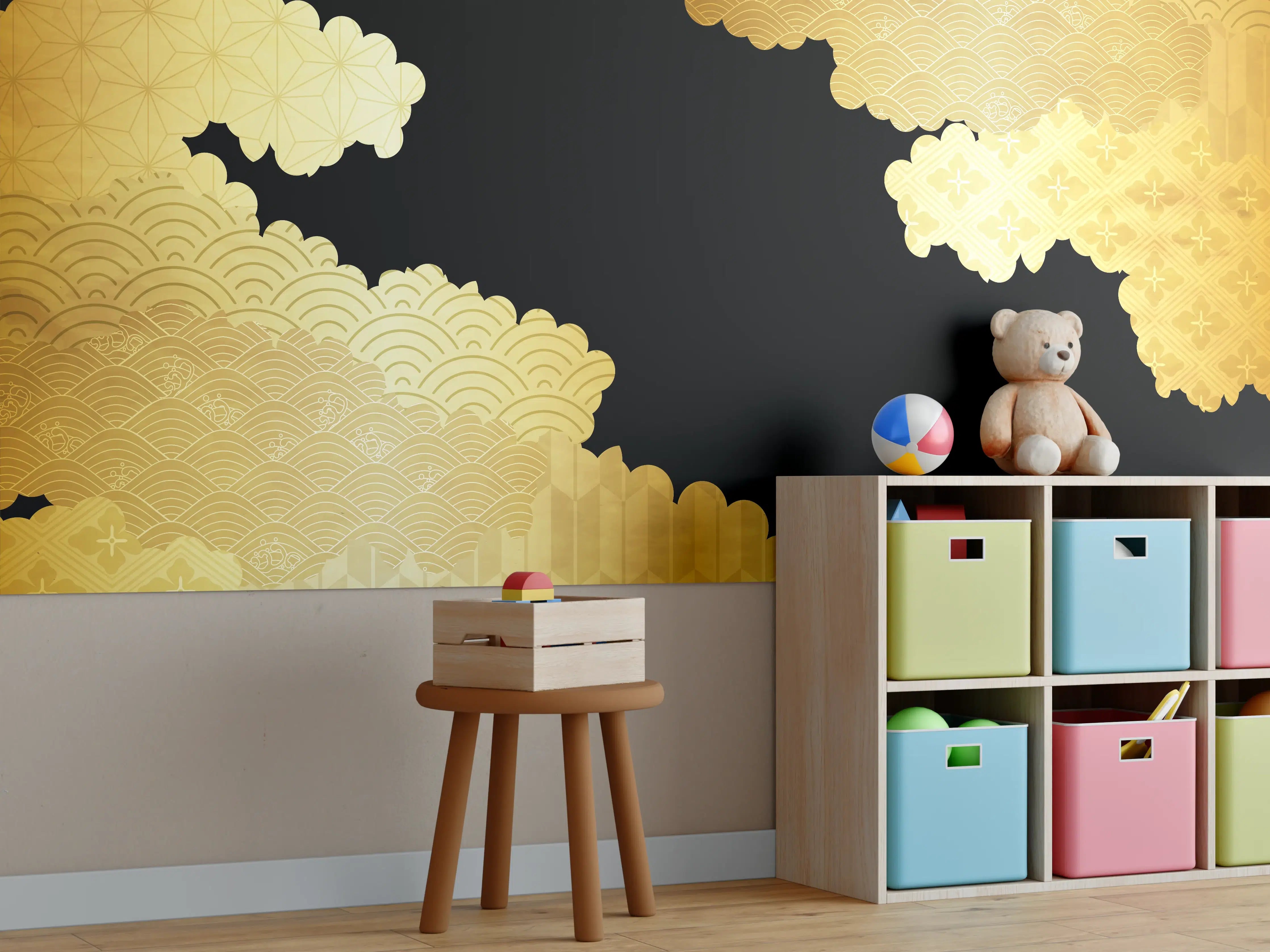 Kinderzimmer Wandgestaltung - Goldenes Wolkendesign Muster