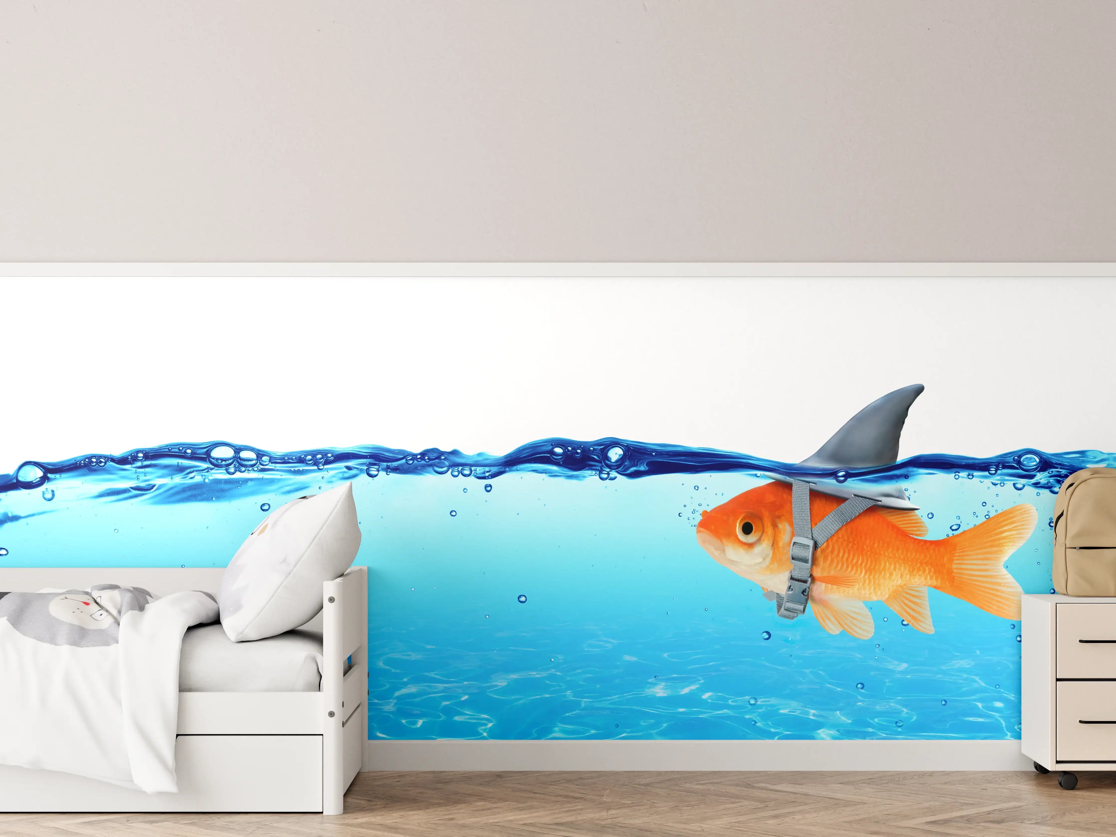 Kinderzimmer Wandgestaltung - Goldfisch als Hai