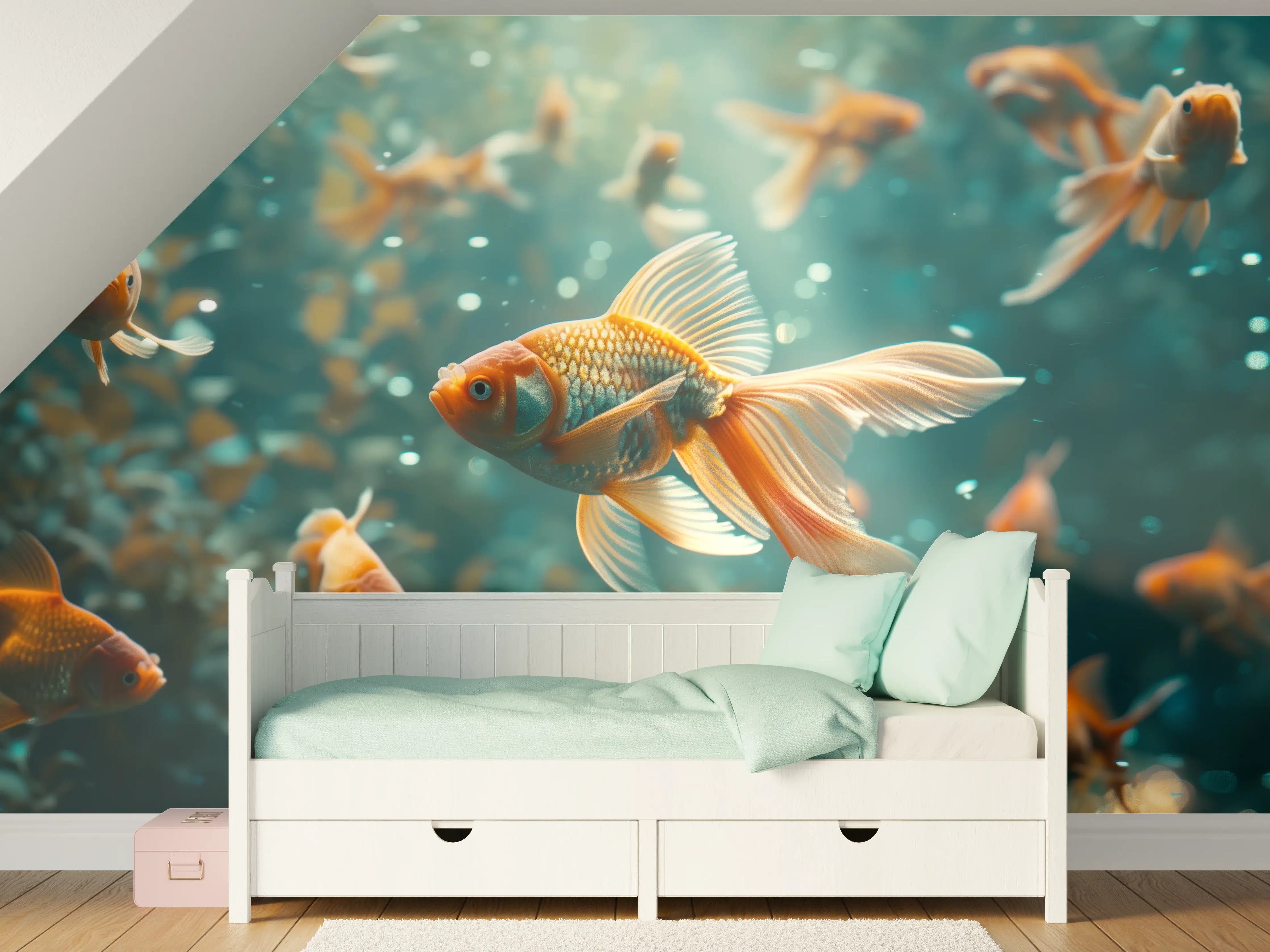 Kinderzimmer Wandgestaltung - Goldfische Türkis-Orange