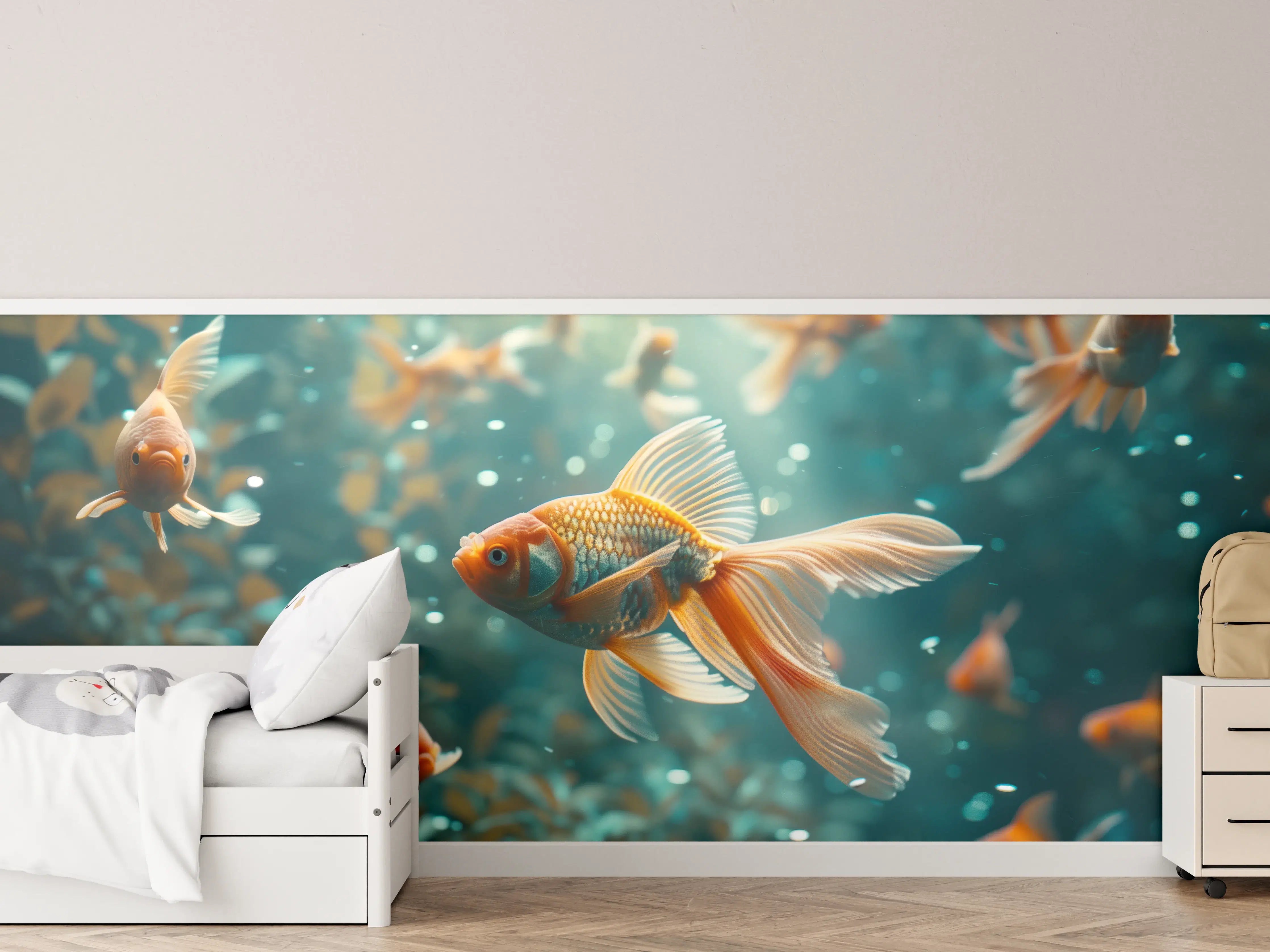Kinderzimmer Wandgestaltung - Goldfische Türkis-Orange